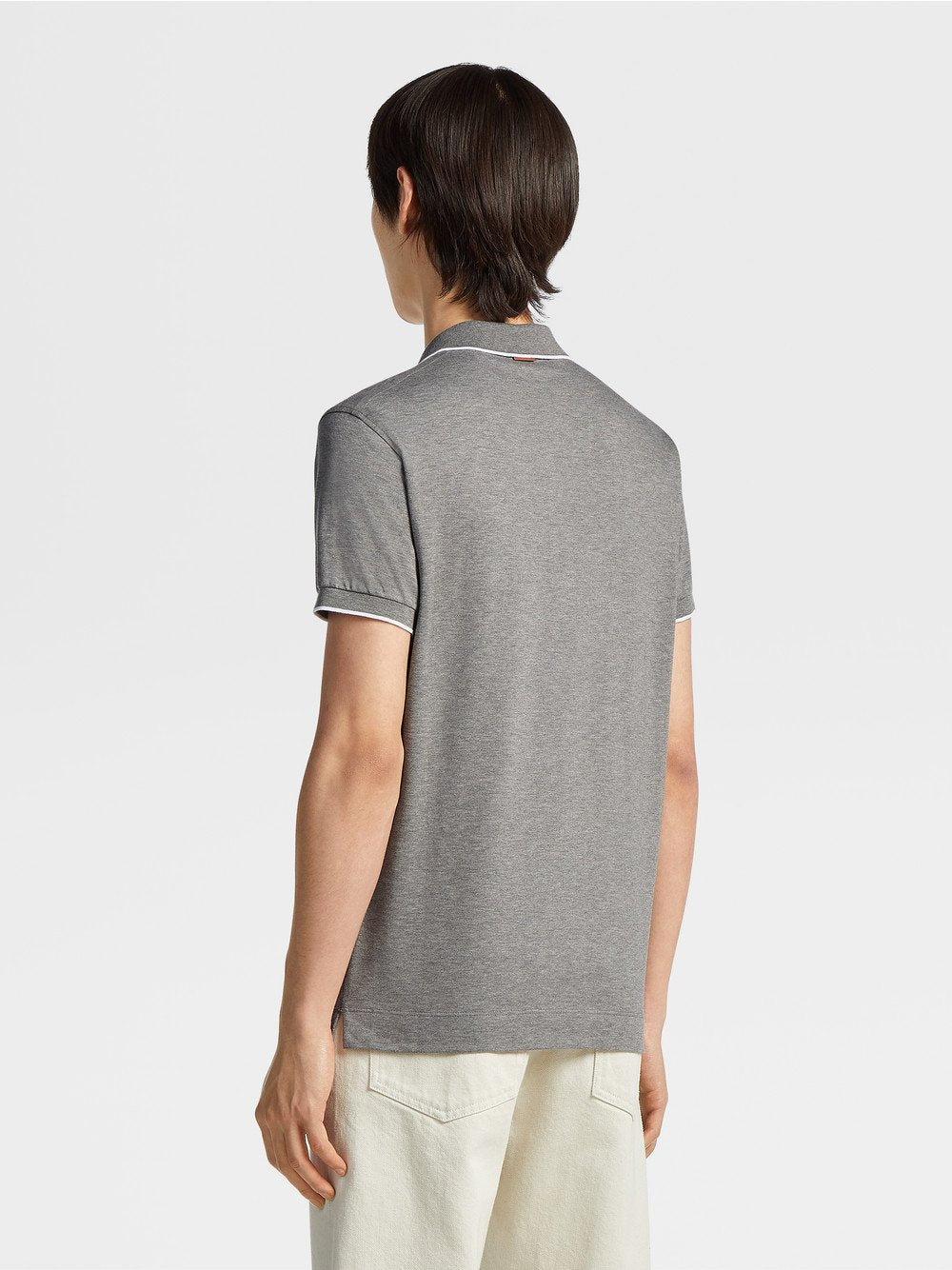 Grey Melange Stretch Cotton Short Sleeve Polo