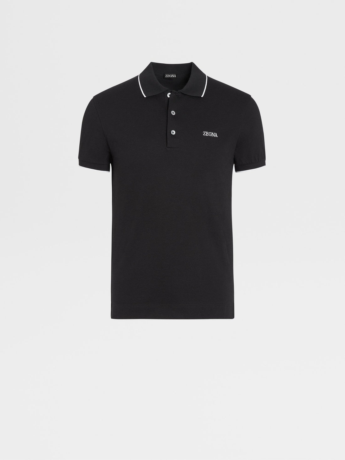 BLACK STRETCH COTTON SHORT-SLEEVE POLO