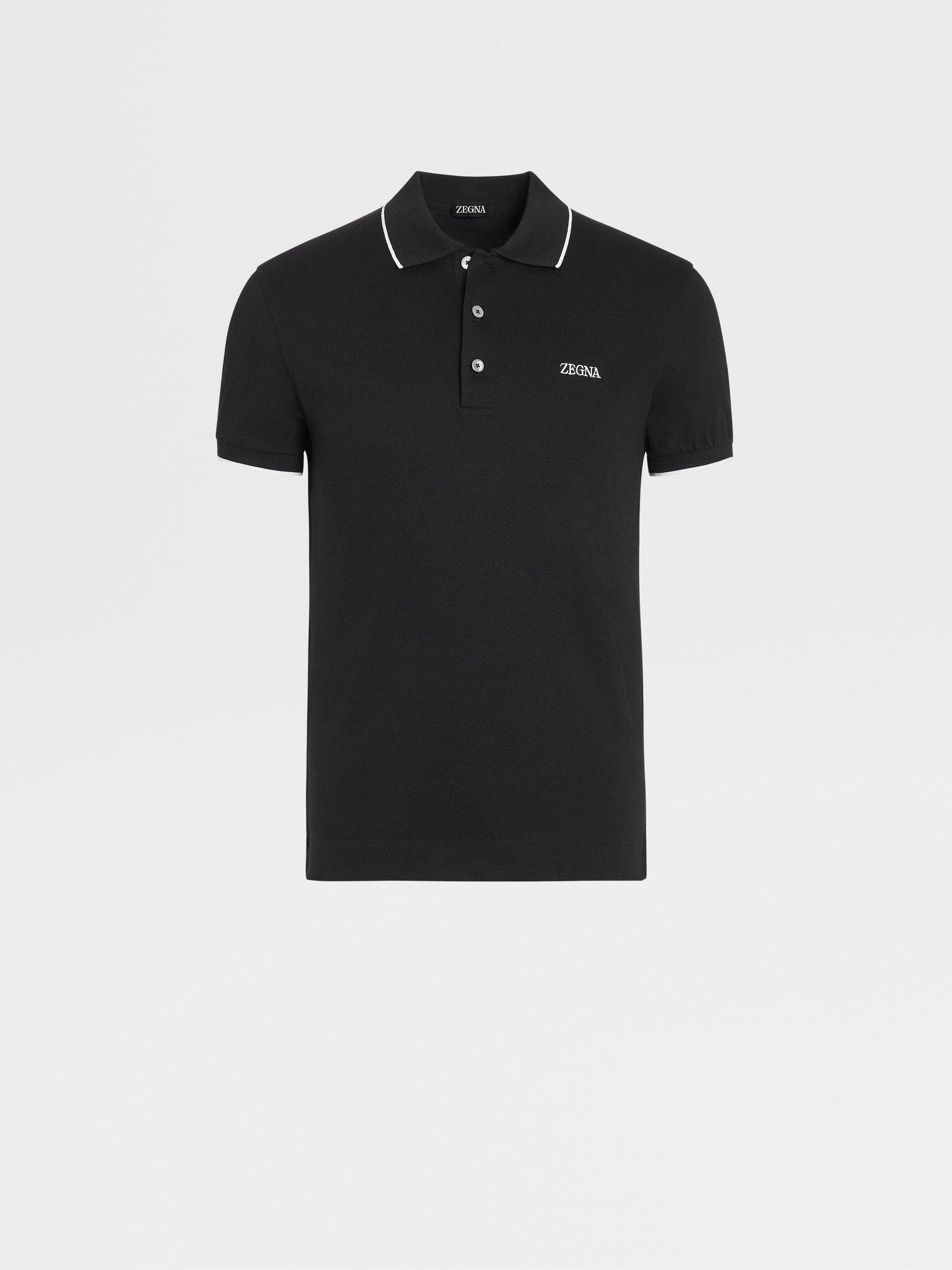 BLACK STRETCH COTTON SHORT-SLEEVE POLO