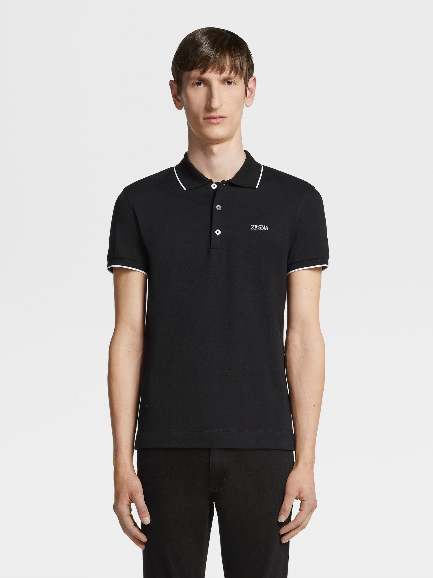 Black Stretch Cotton Short Sleeve Polo