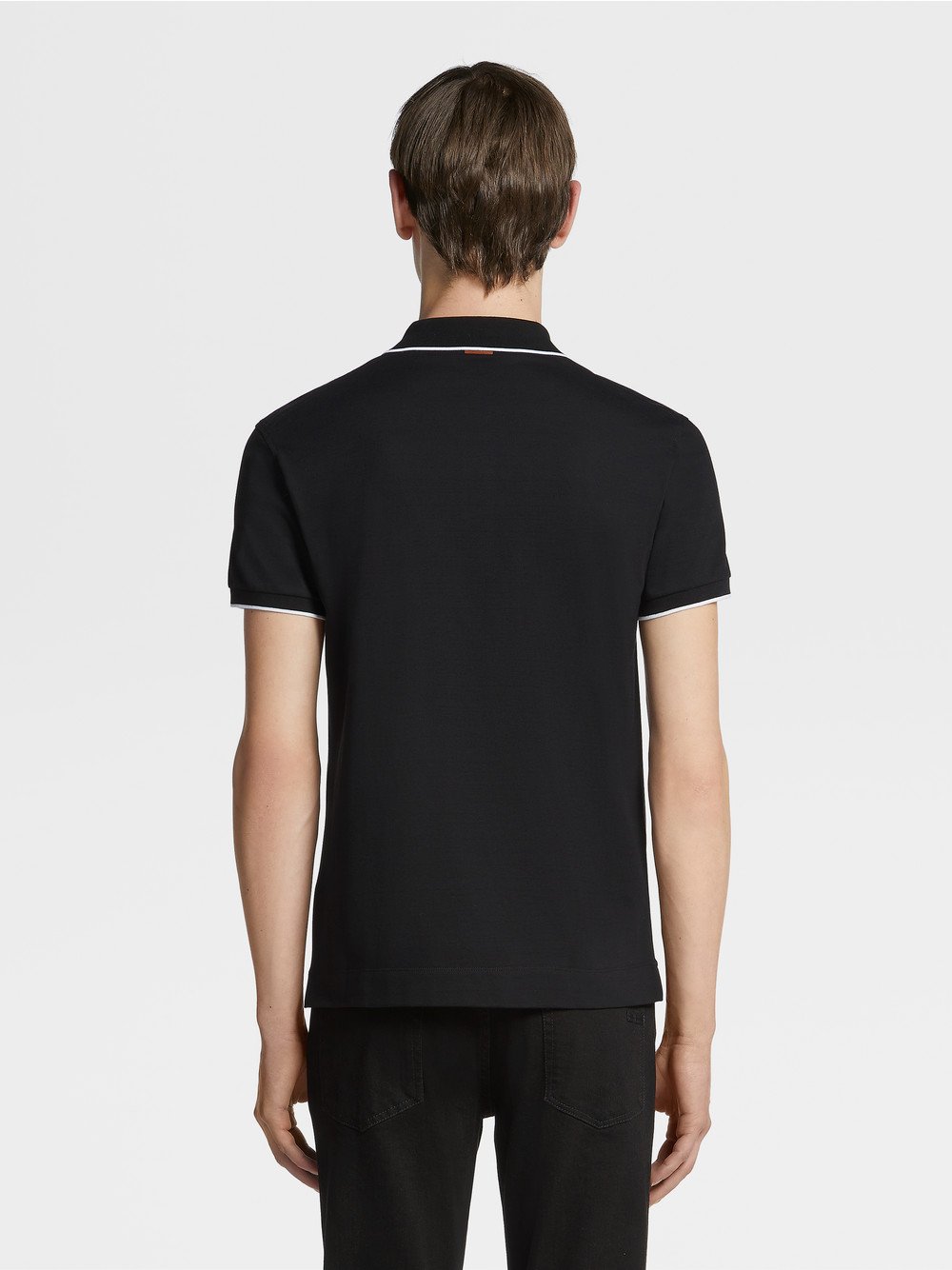 BLACK STRETCH COTTON SHORT-SLEEVE POLO