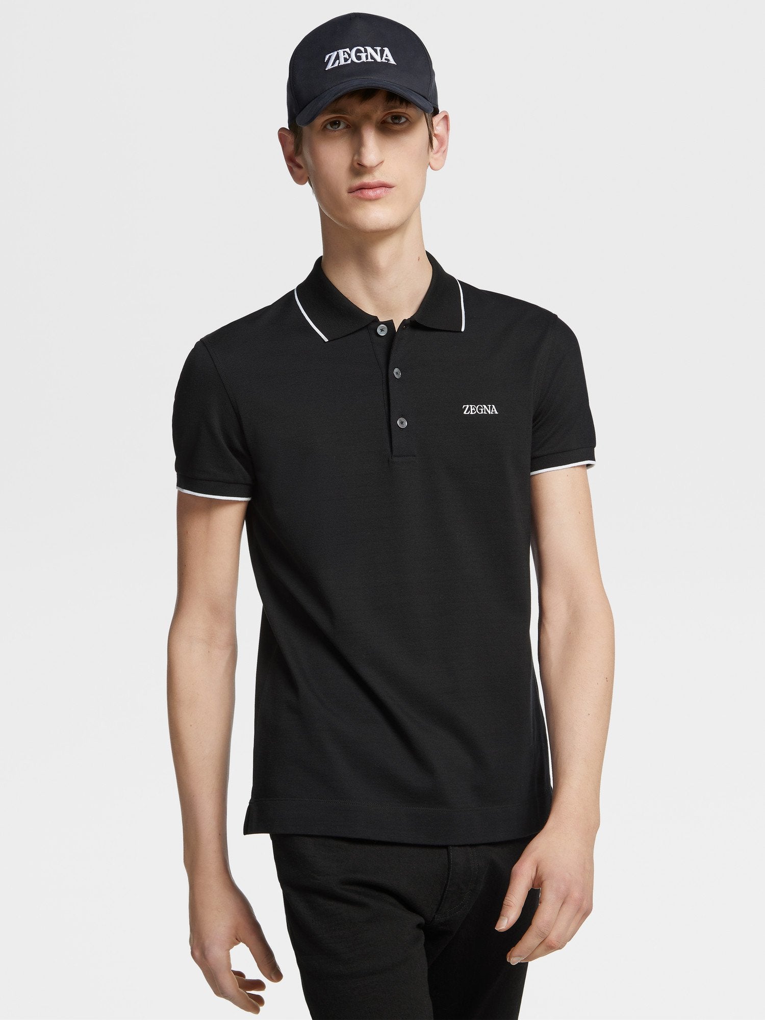 BLACK STRETCH COTTON SHORT-SLEEVE POLO