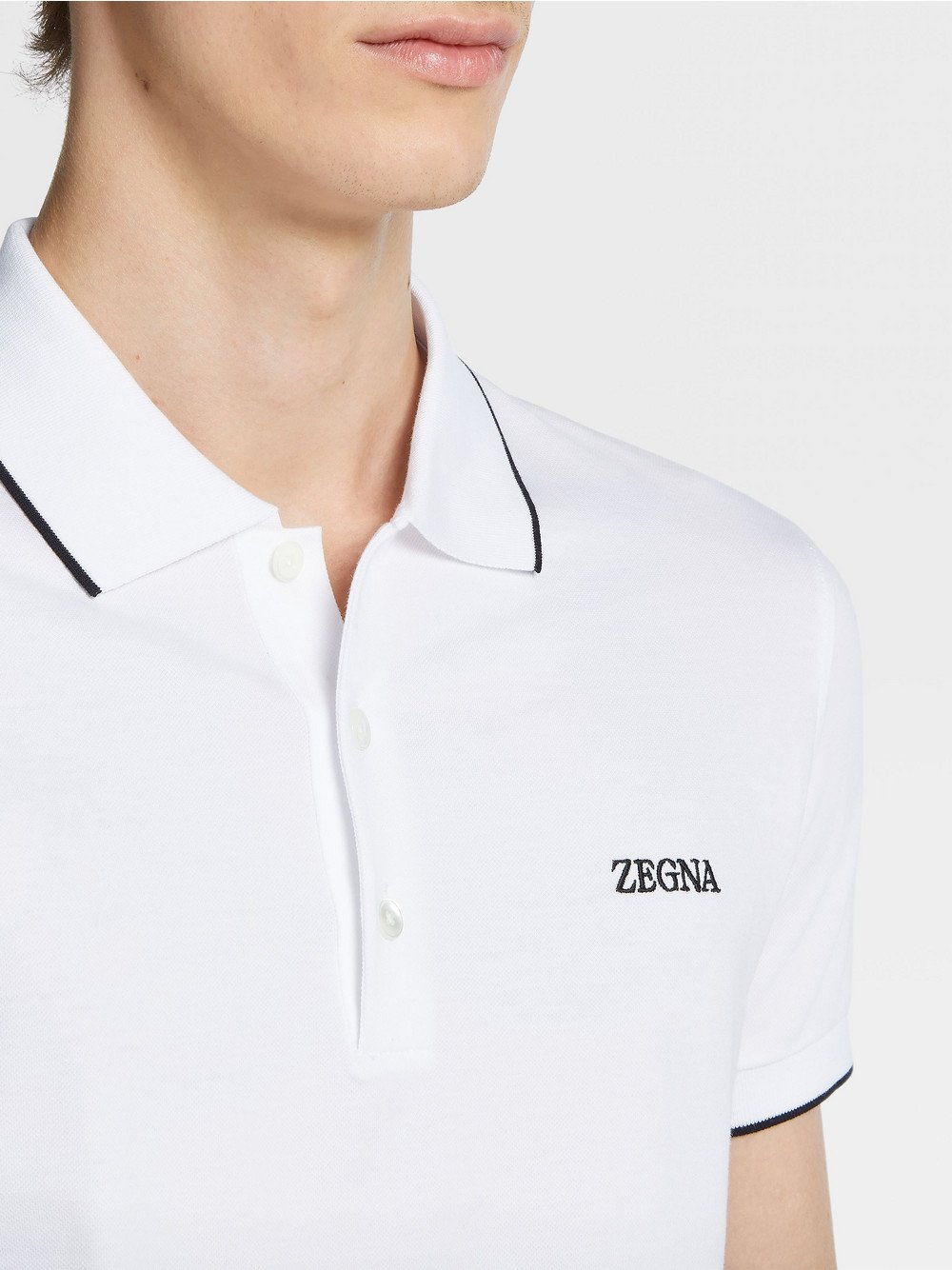 Optical White Stretch Cotton Polo Shirt