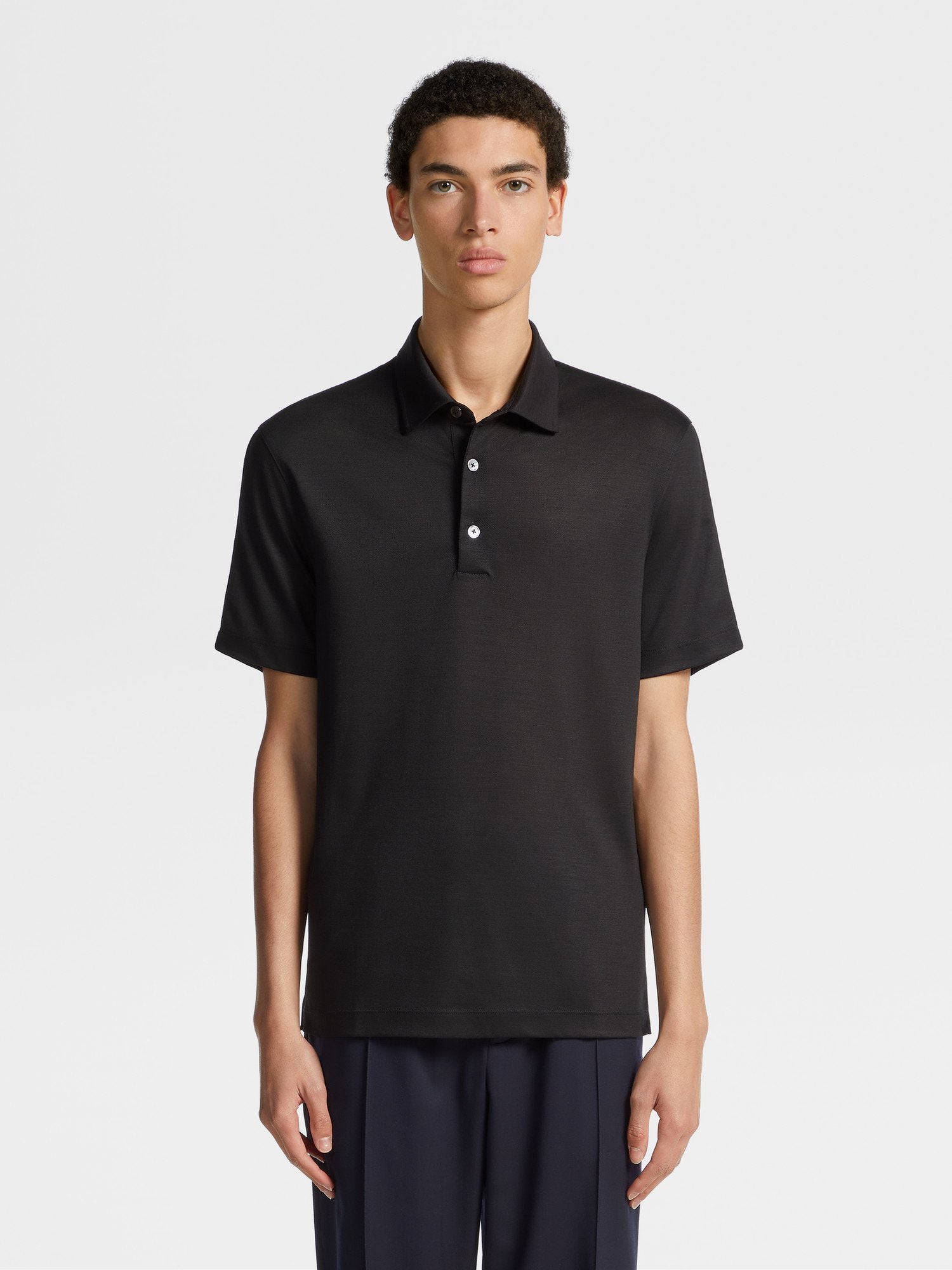 Black High Performance Wool Polo Shirt