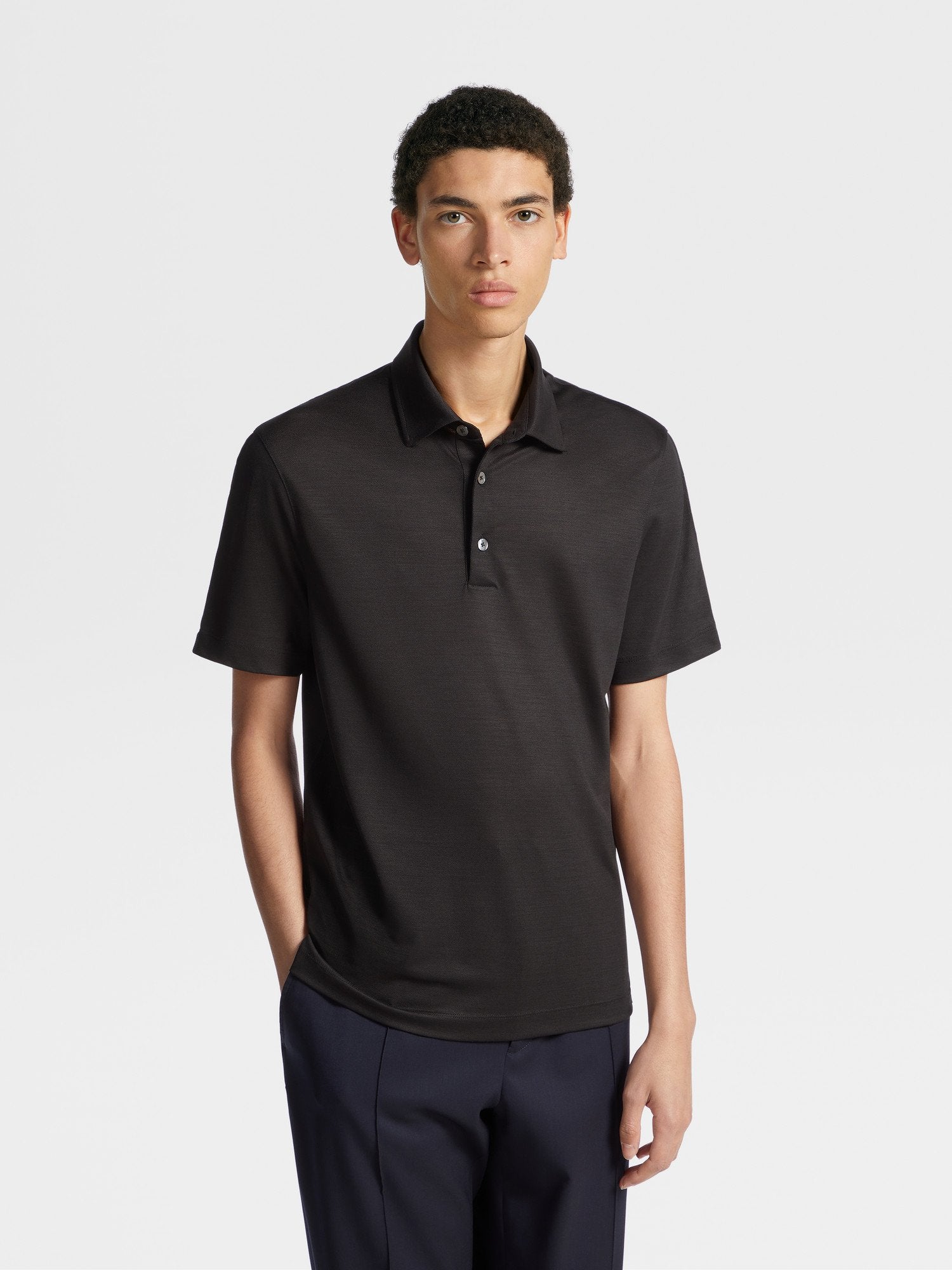 BLACK HIGH PERFORMANCE™ WOOL POLO SHIRT