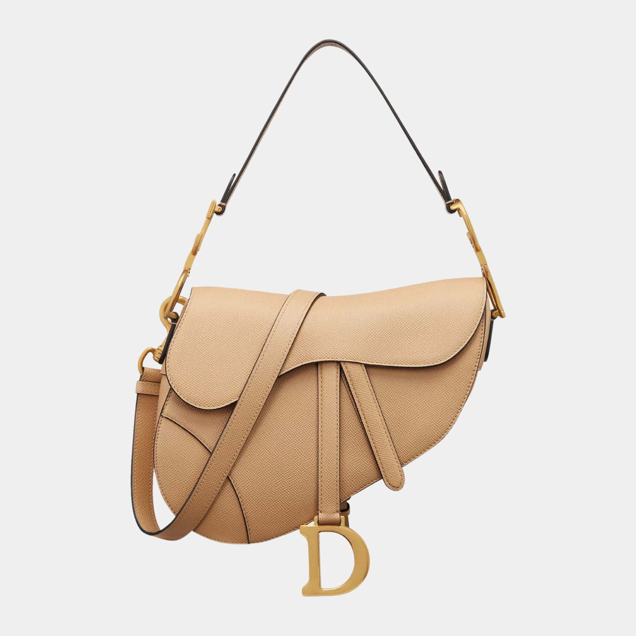 Dior Saddle Bag With Strap, Biscuit, Front