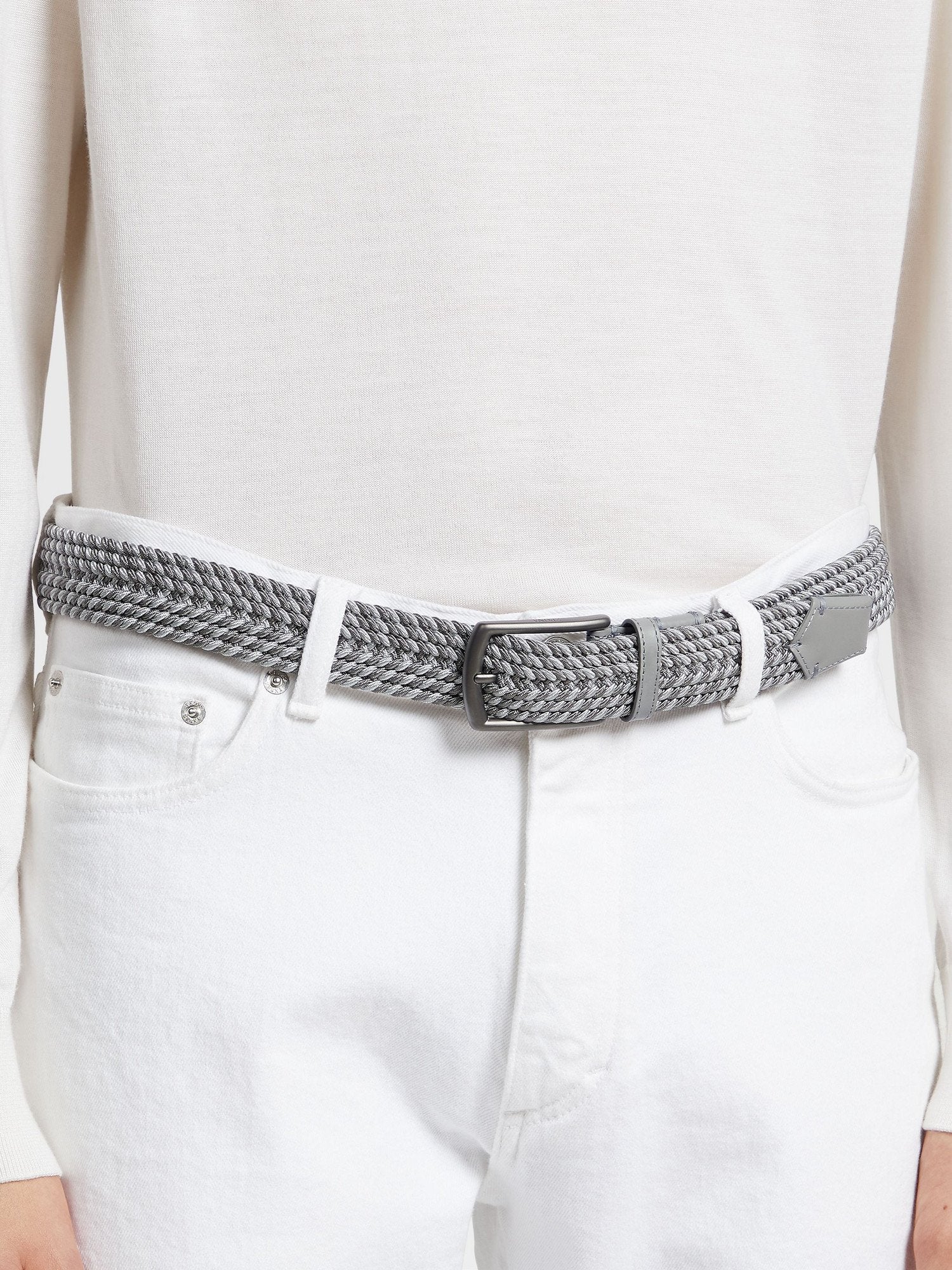 Grey Melange Elastic Rayon Braided Belt