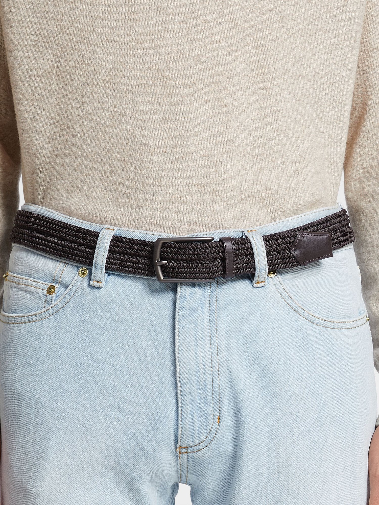 DARK BROWN ELASTIC RAYON BRAIDED BELT