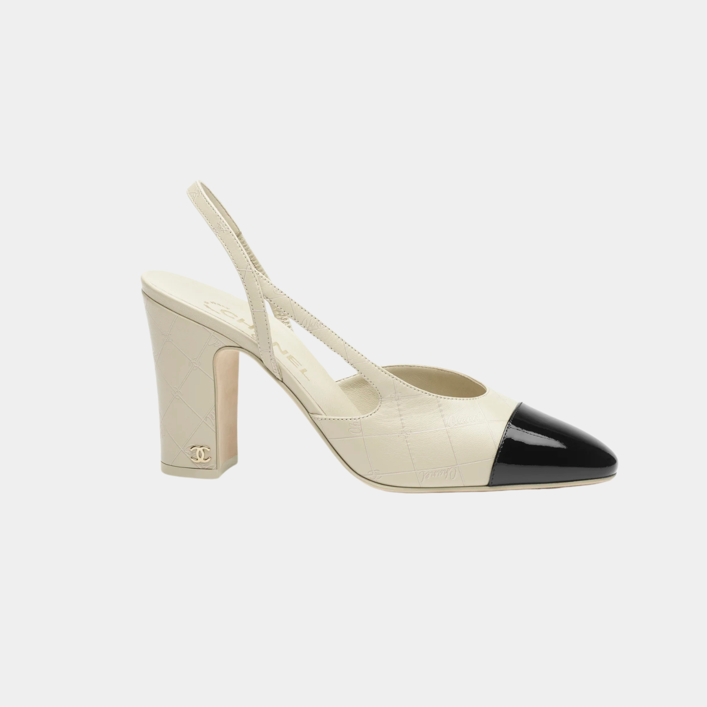 Slingback -   Printed Lambskin &amp; Patent Calfskin - Ivory &amp; Black