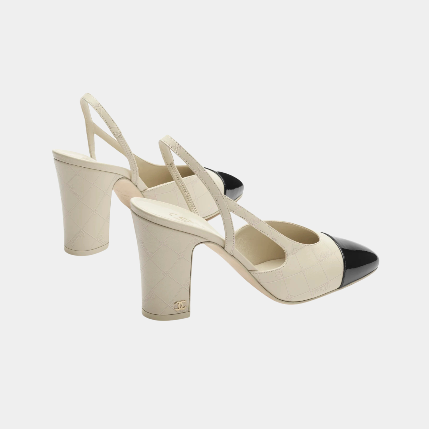 Slingback -   Printed Lambskin &amp; Patent Calfskin - Ivory &amp; Black