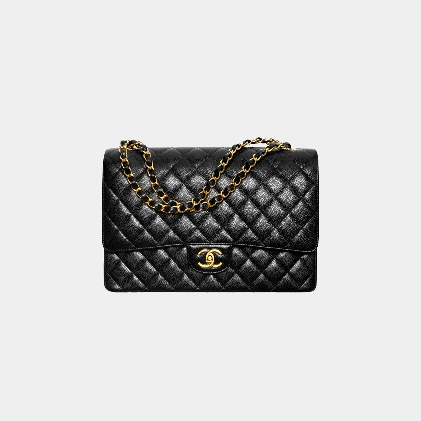 MAXI CLASSIC HANDBAG - GRAINED CALFSKIN &amp; GOLD-TONE METALBLACK