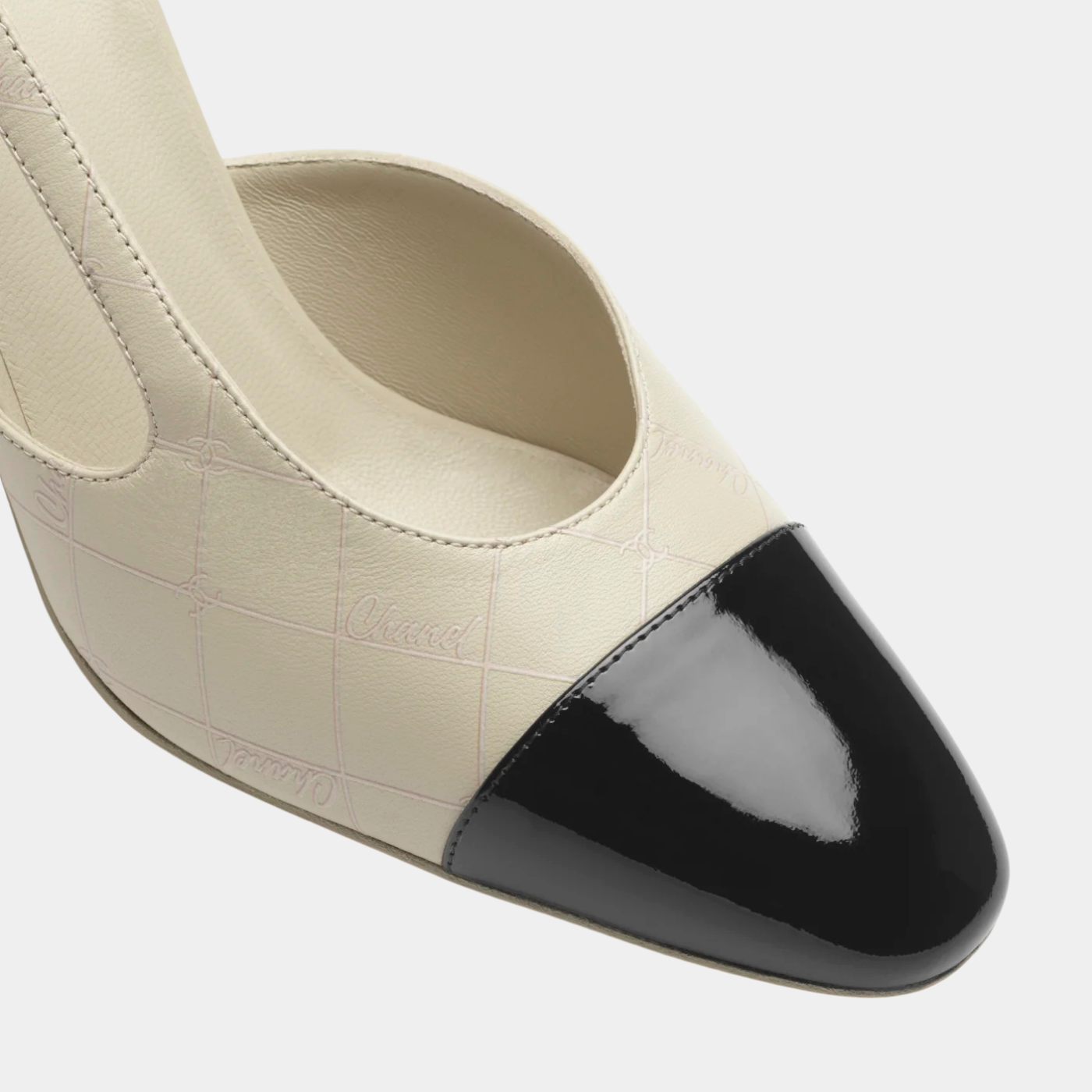 Slingback -   Printed Lambskin &amp; Patent Calfskin - Ivory &amp; Black