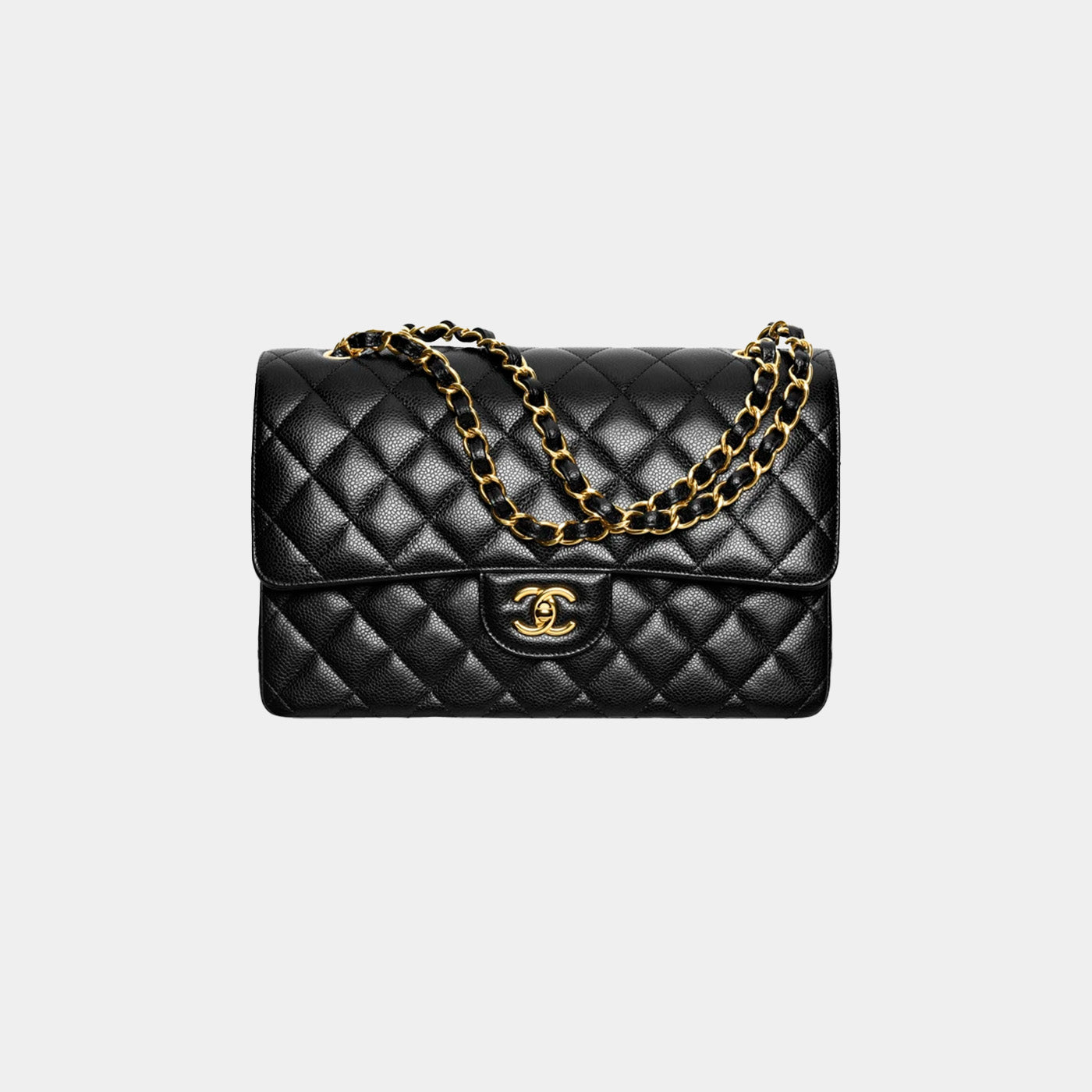 LARGE CLASSIC HANDBAG - GRAINED CALFSKIN &amp; GOLD-TONE METALBLACK