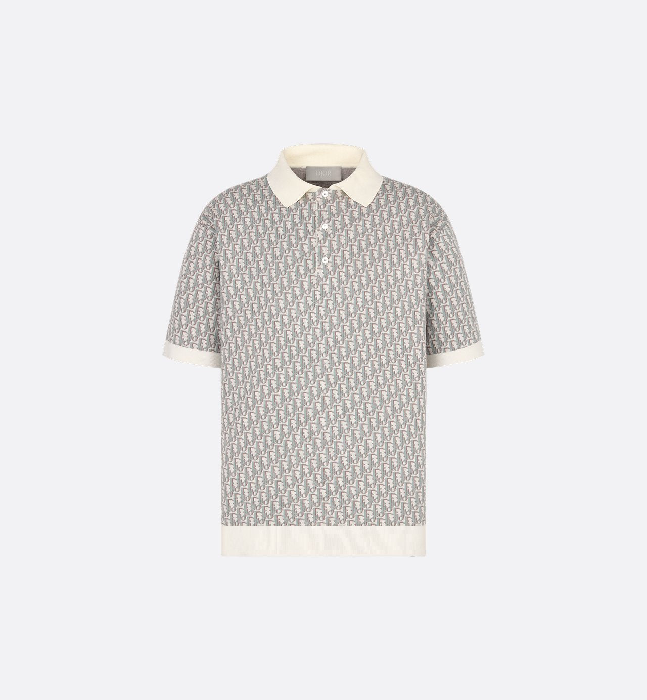 Oblique Polo Shirt White, Blue And Brown Cotton Jacquard