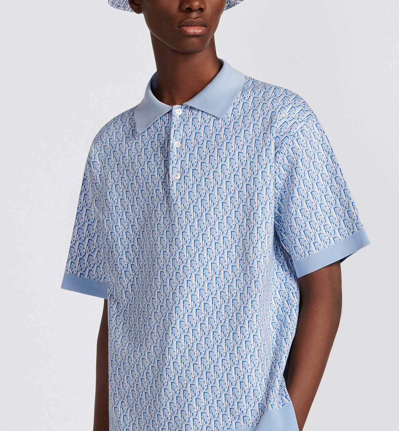 Oblique Polo Shirt Blue Cotton Jacquard