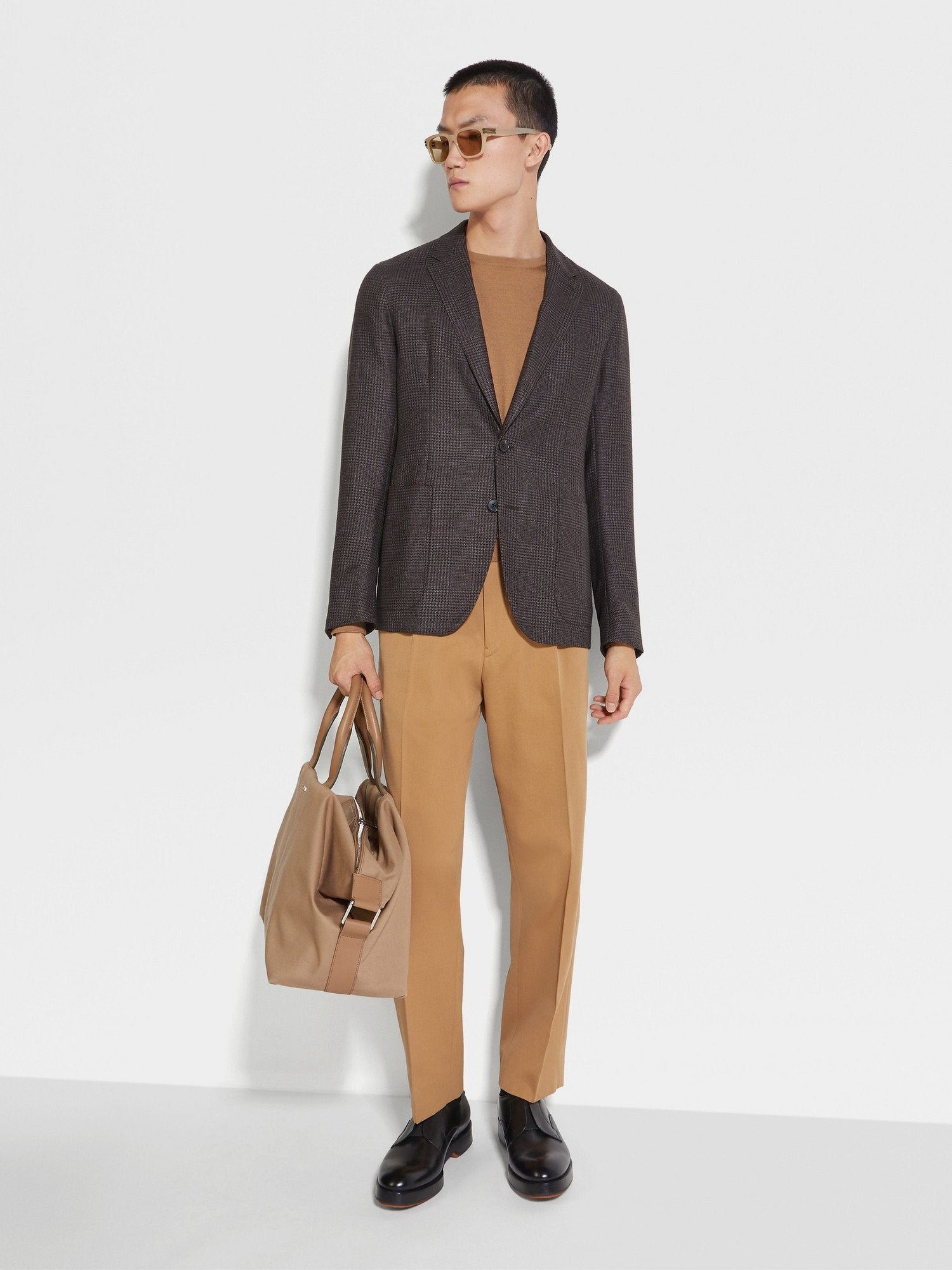 BROWN CASHMERE SILK AND LINEN SHIRT JACKET