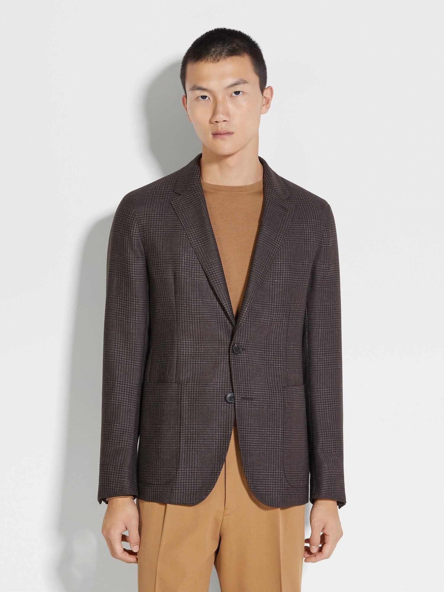 BROWN CASHMERE SILK AND LINEN SHIRT JACKET