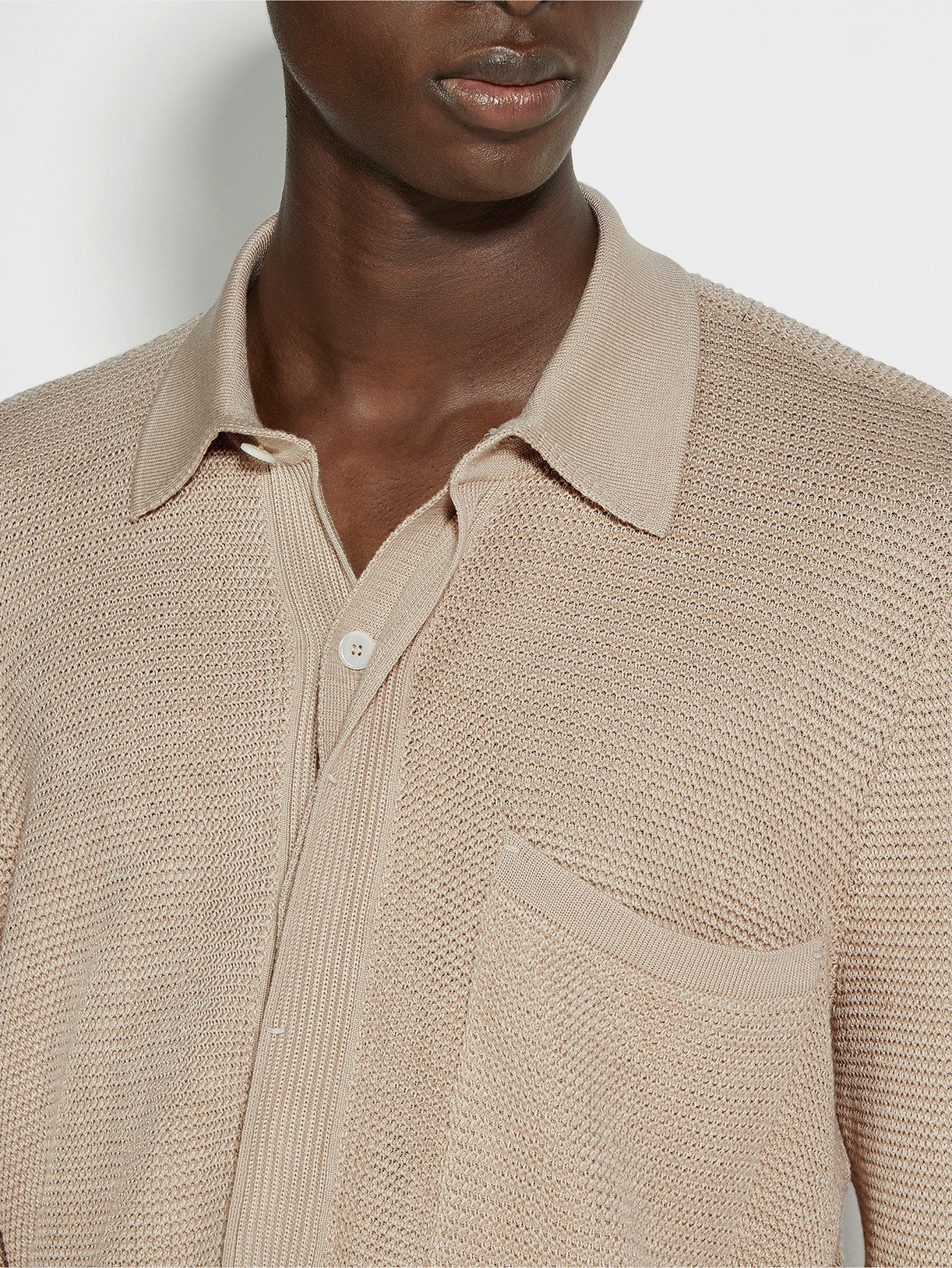 Light Beige Melange Cotton and Silk Polo Shirt