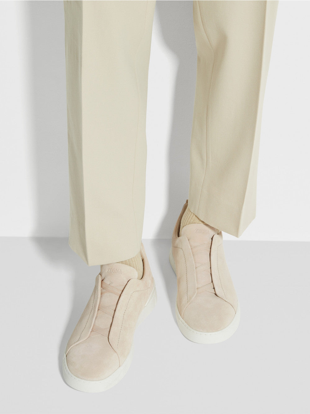 Light Beige Suede Triple Stitch Sneakers