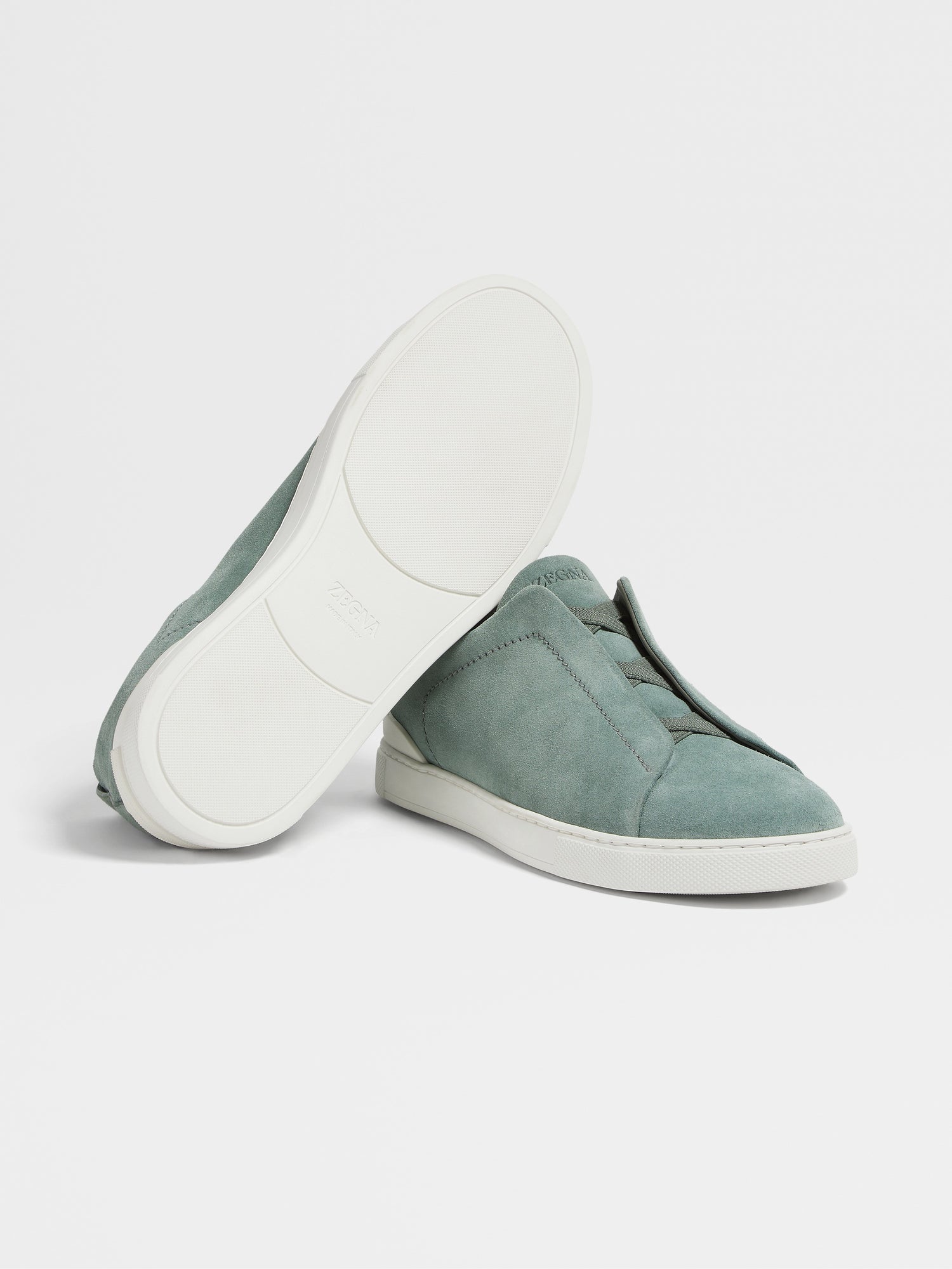 Sage Green Suede Triple Stitch Sneakers