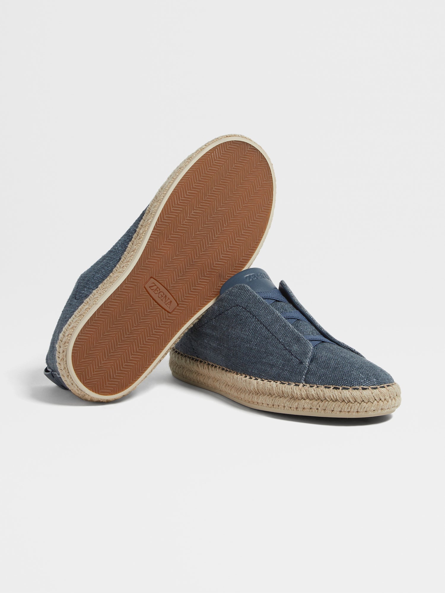 Blue Linen Blend Triple Stitch Espadrilles