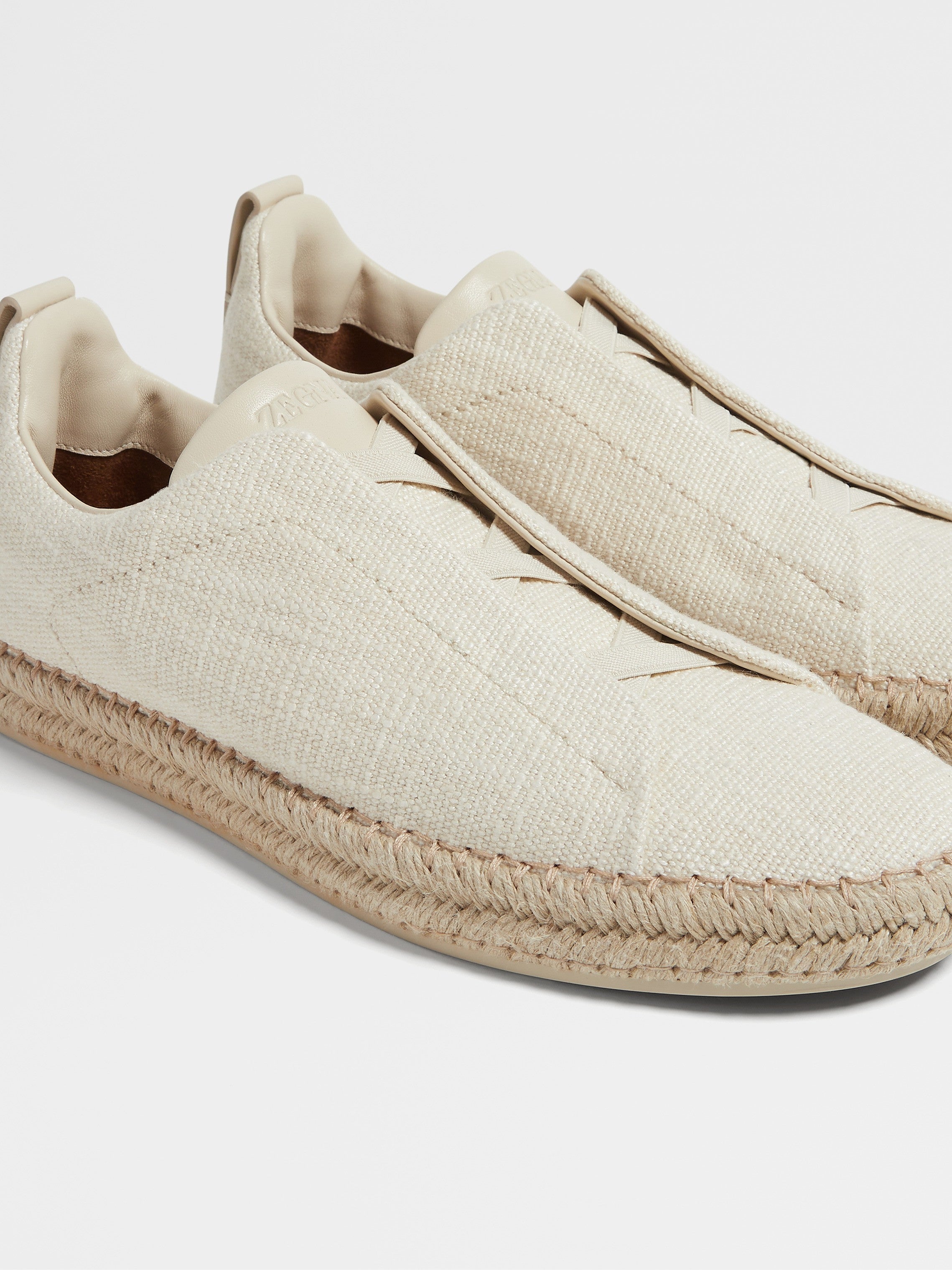 Off White Linen Blend Triple Stitch Espadrilles