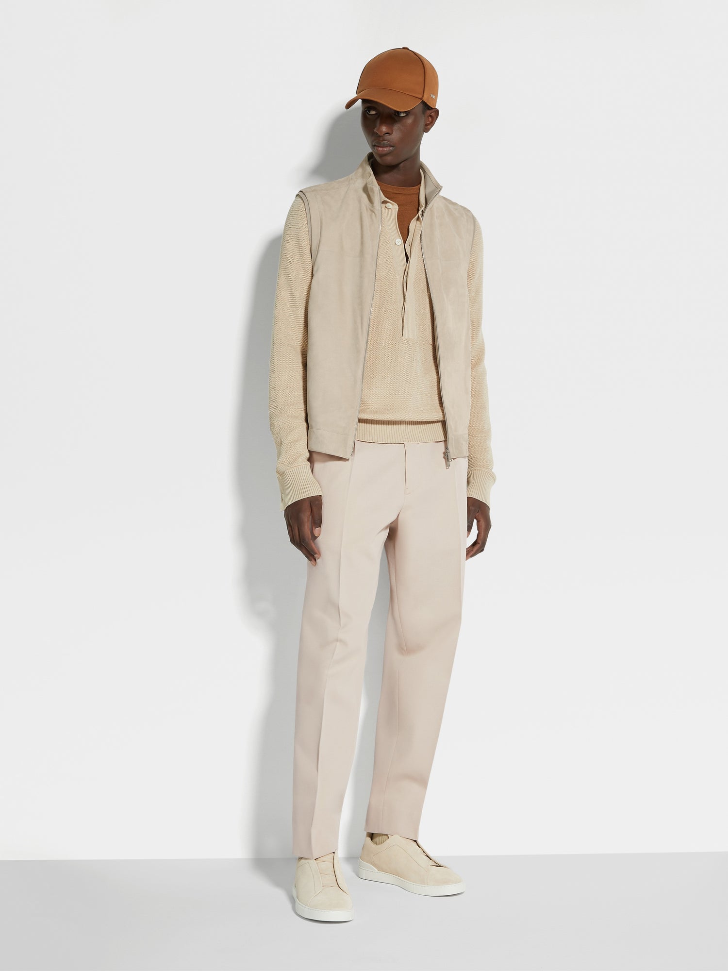 LIGHT BEIGE COTTON AND WOOL PANTS