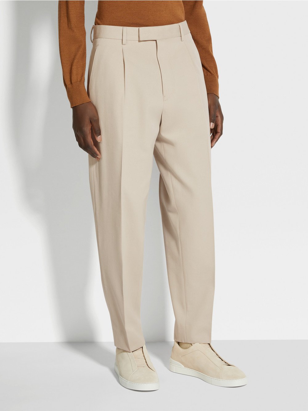 Light Beige Cotton and Wool Pants