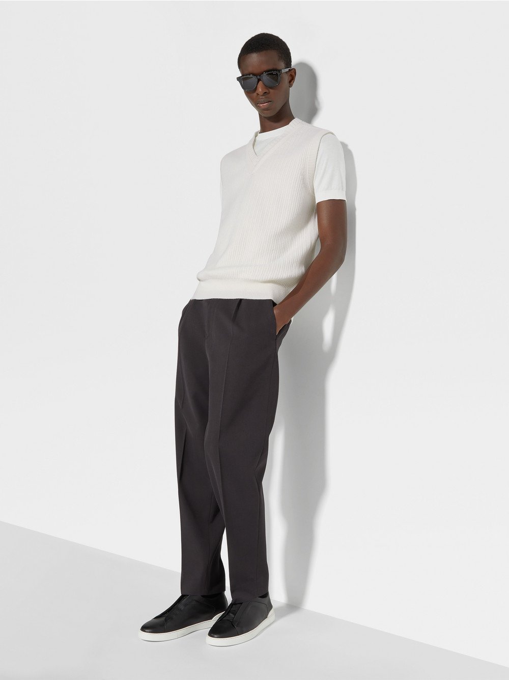 DARK BROWN COTTON AND WOOL PANTS