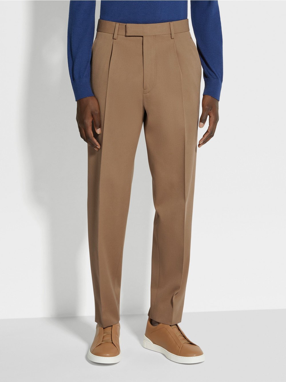 DARK BEIGE COTTON AND WOOL PANTS