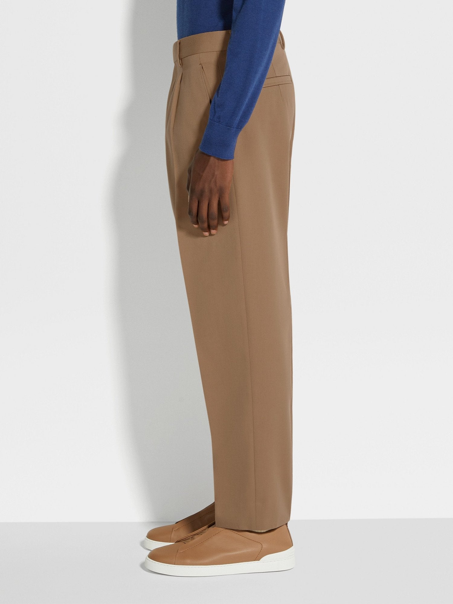 DARK BEIGE COTTON AND WOOL PANTS