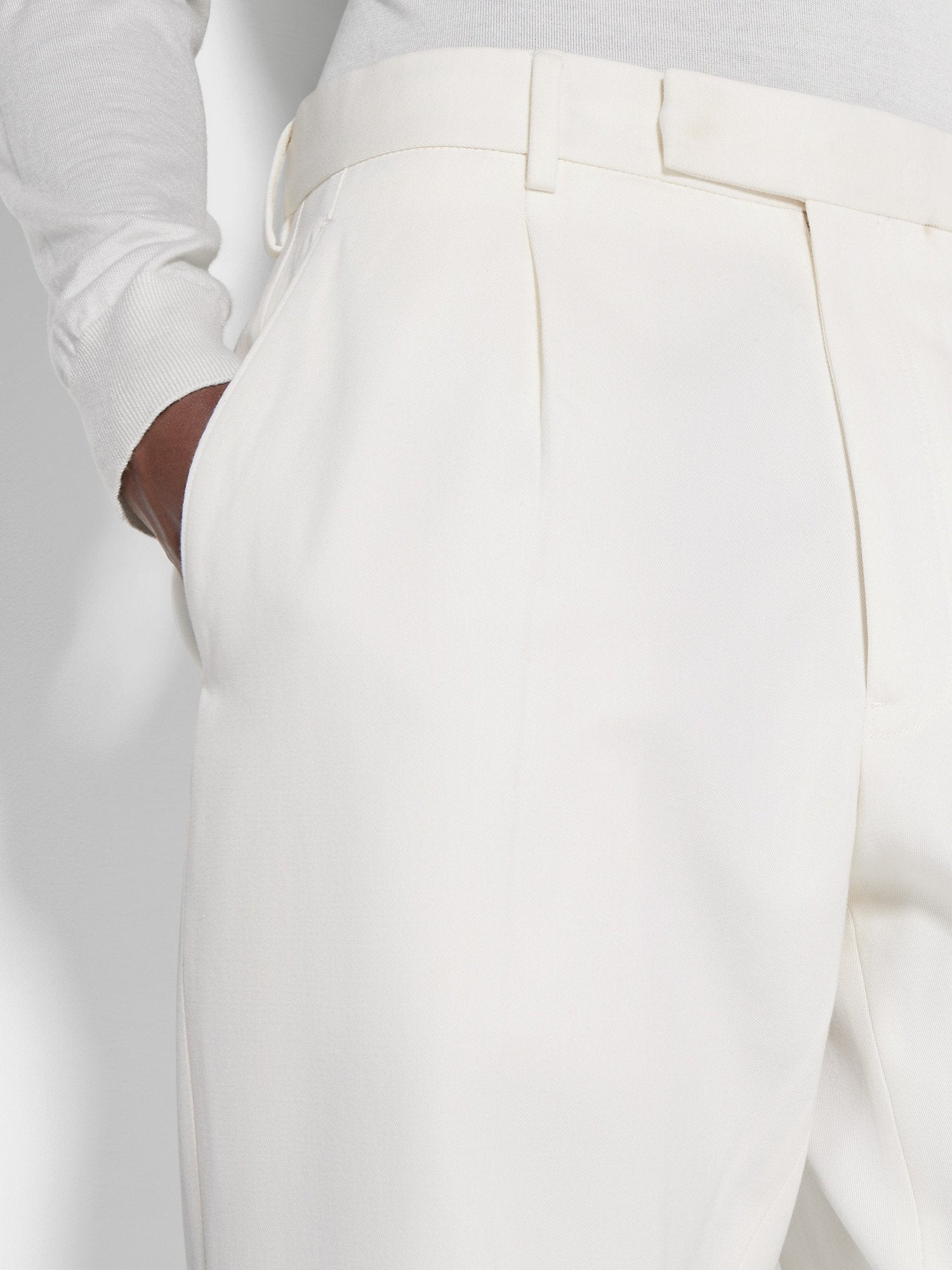 WHITE COTTON AND WOOL PANTS