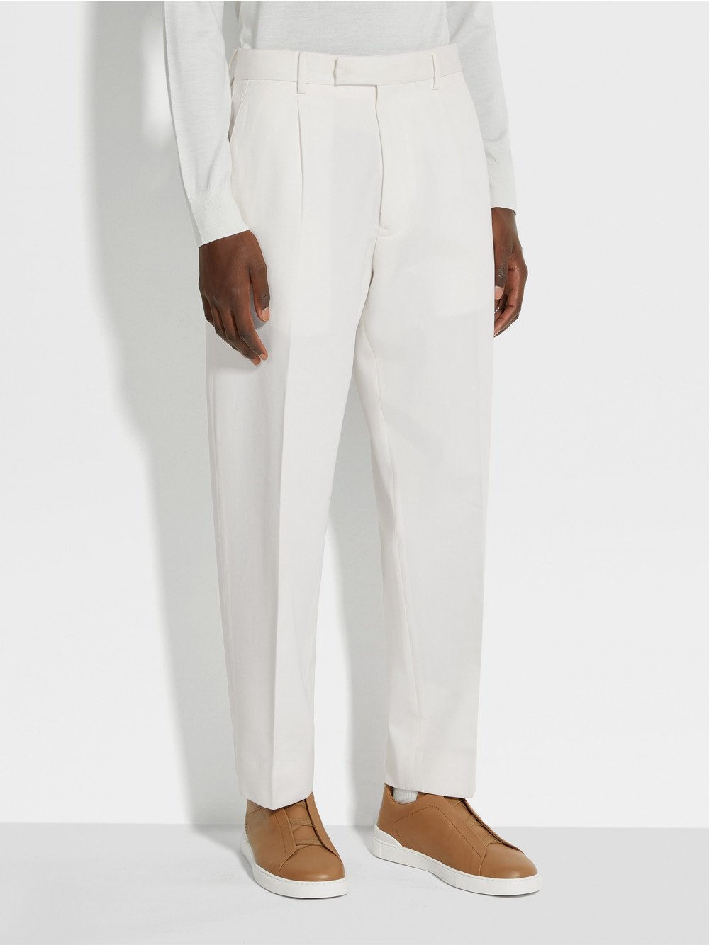 WHITE COTTON AND WOOL PANTS