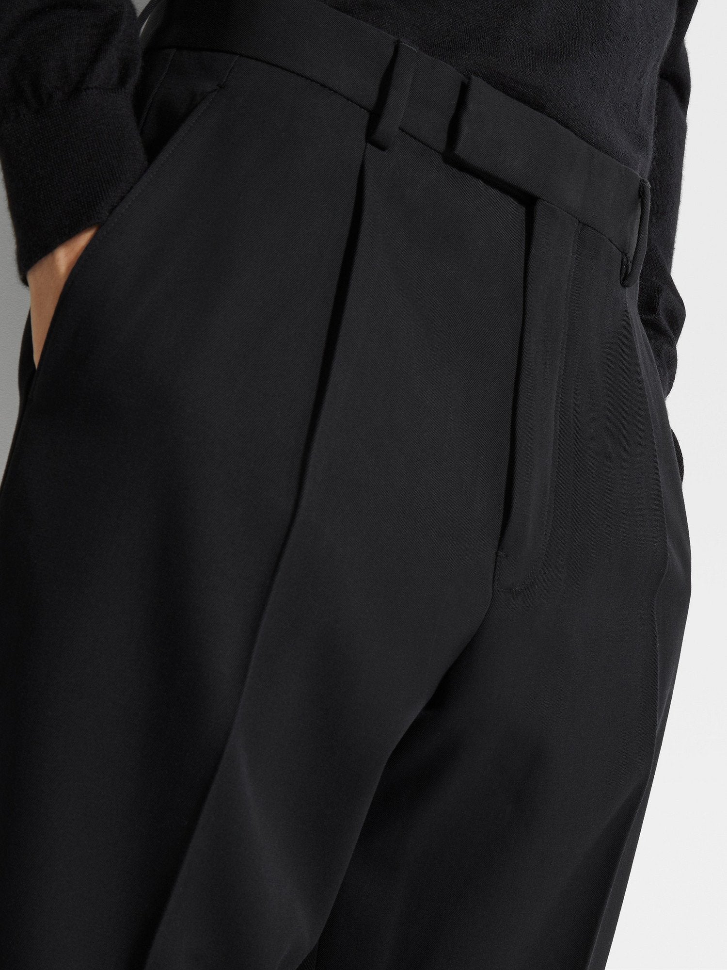 BLACK COTTON AND WOOL PANTS