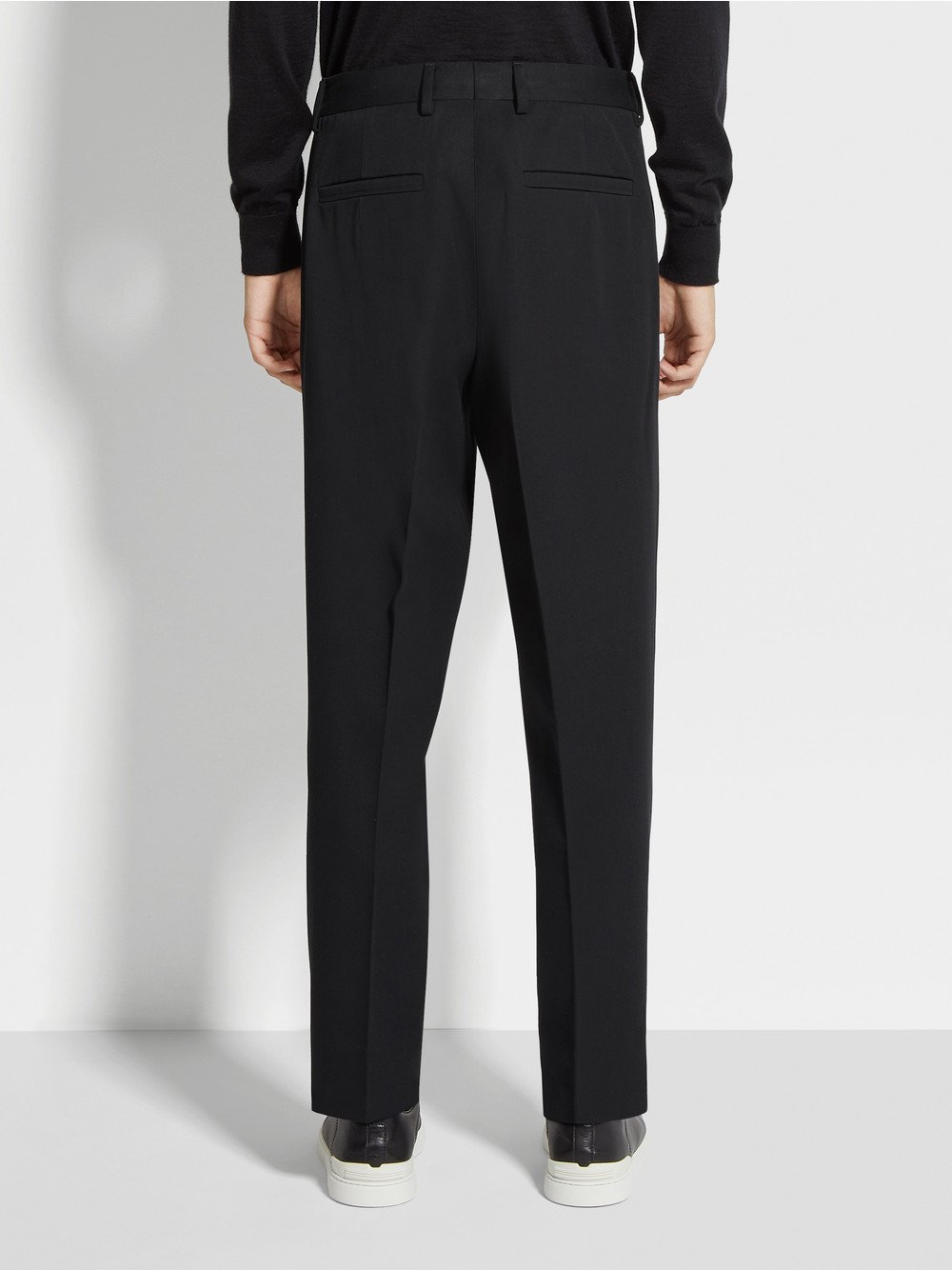 BLACK COTTON AND WOOL PANTS