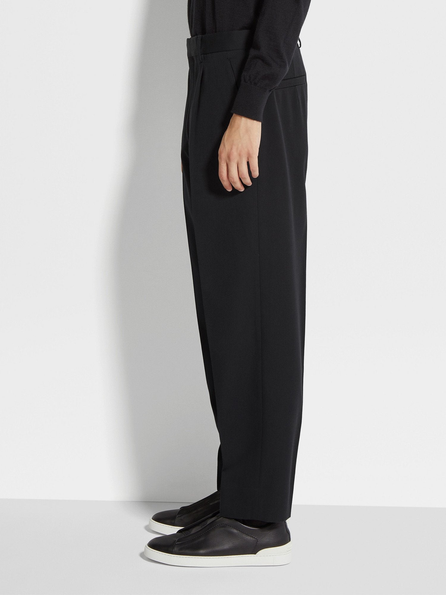 Black Cotton and Wool Pants