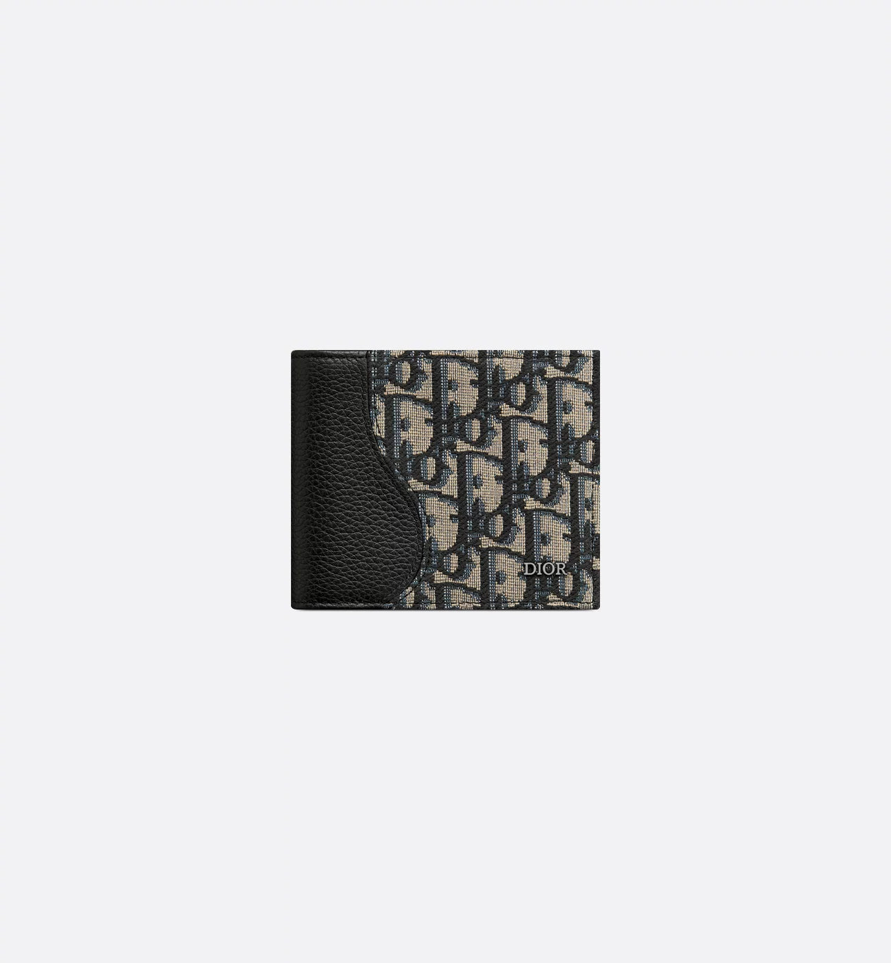 Saddle Bifold Wallet Black Grained Calfskin Marquetry With Beige And Black Dior Oblique Jacquard