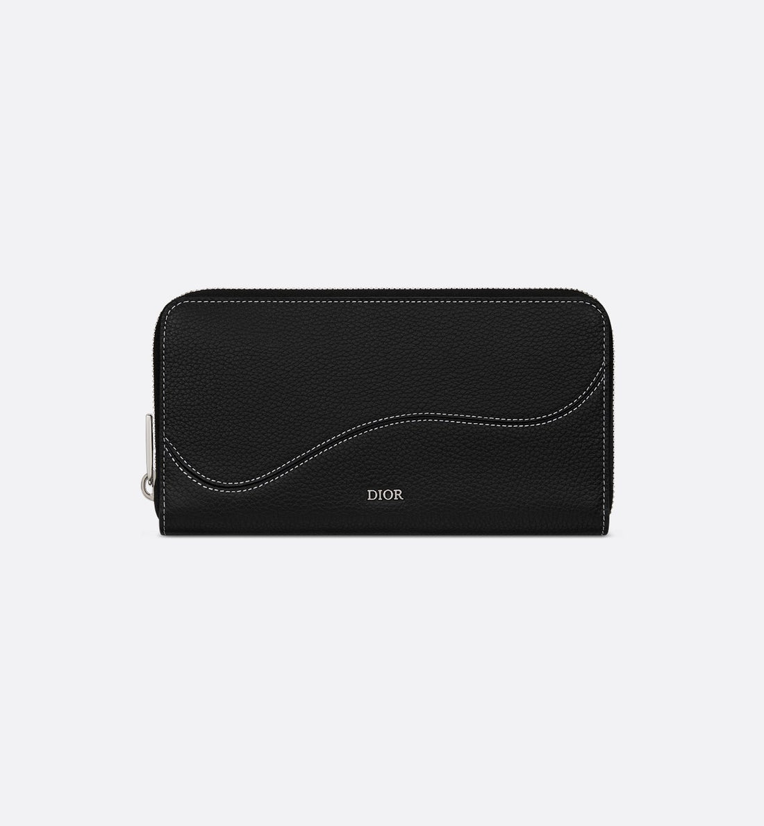 Saddle Zipped Long Wallet Black Grained Calfskin Marquetry