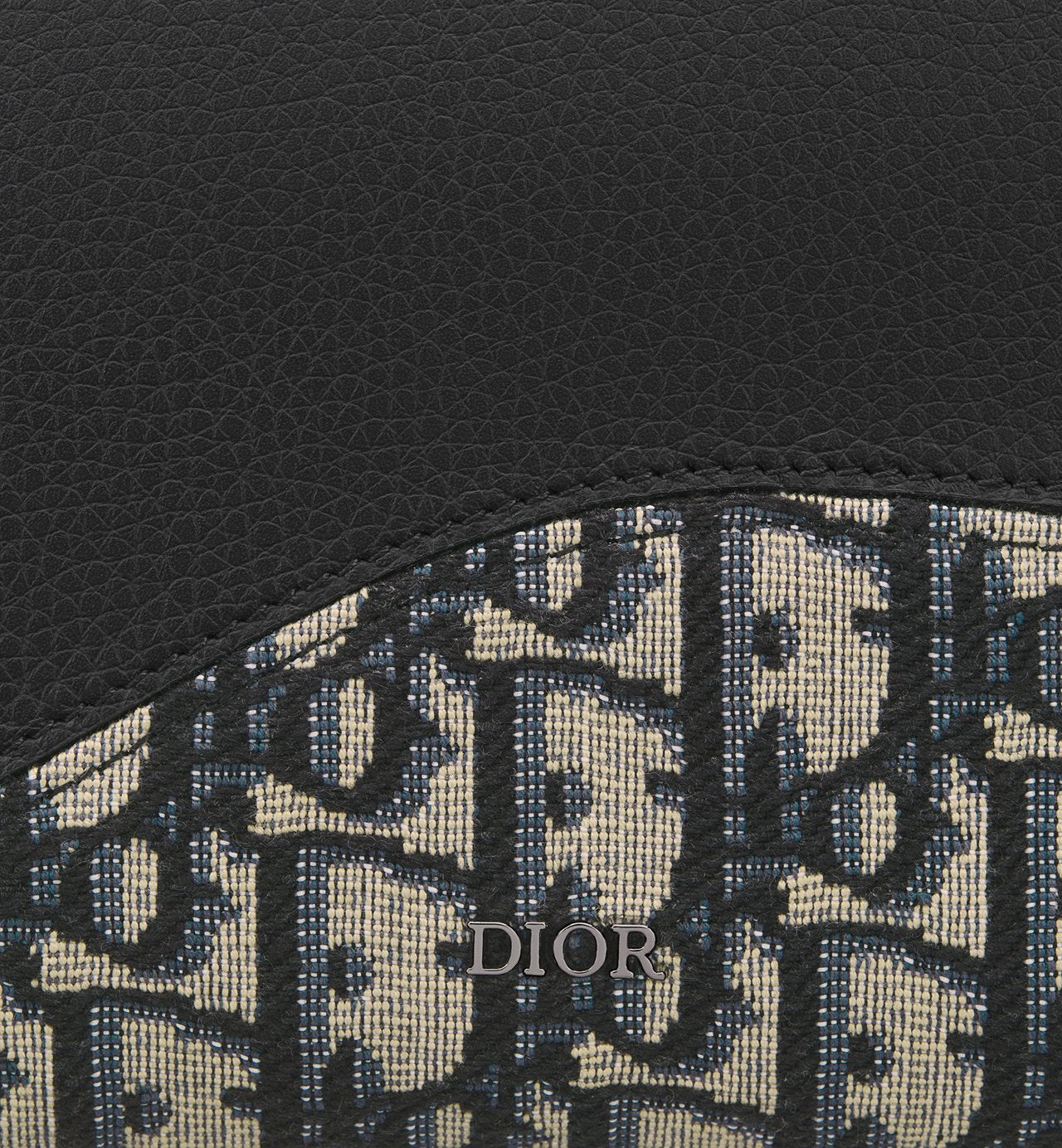 Saddle Zipped Long Wallet Black Grained Calfskin Marquetry With Beige And Black Dior Oblique Jacquard