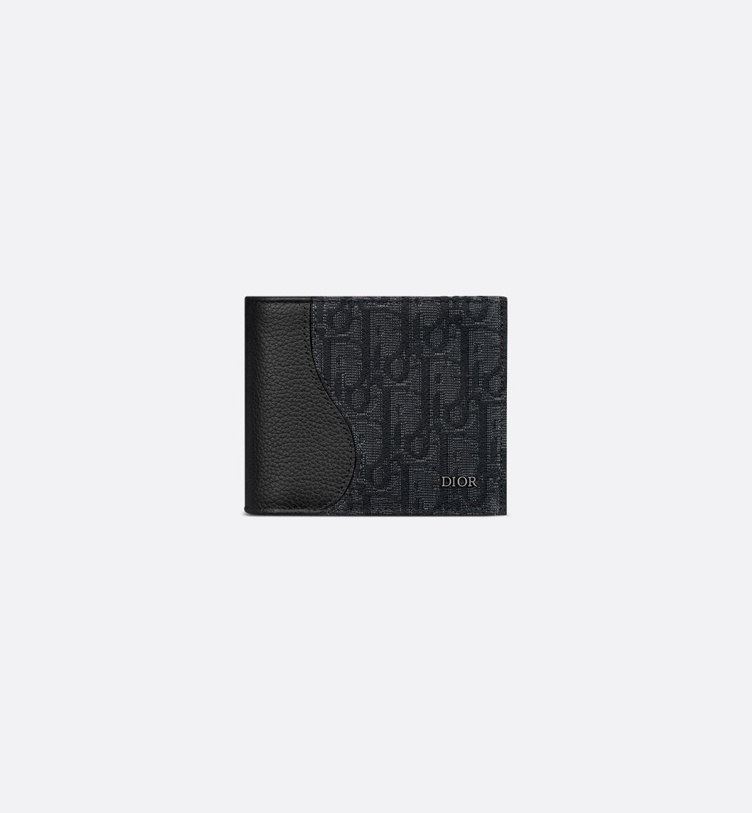 Saddle Bifold Card Holder Black Grained Calfskin Marquetry And Black Dior Oblique Jacquard