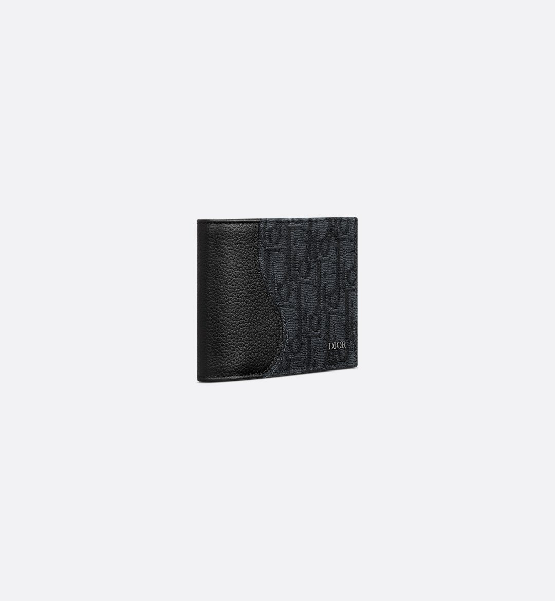 Saddle Bifold Card Holder Black Grained Calfskin Marquetry And Black Dior Oblique Jacquard