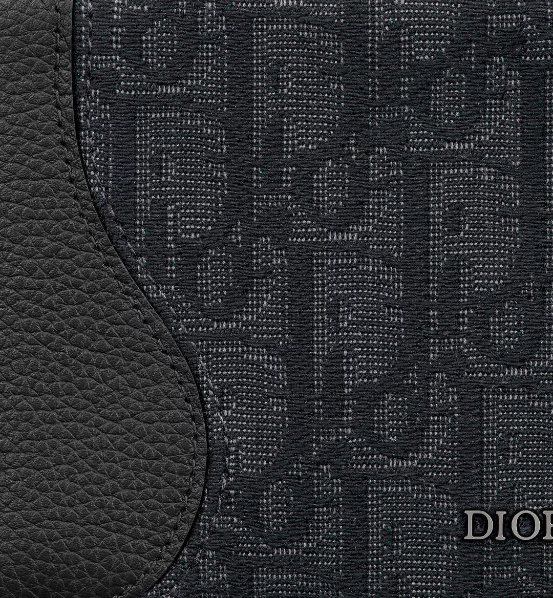 Saddle Bifold Card Holder Black Grained Calfskin Marquetry And Black Dior Oblique Jacquard