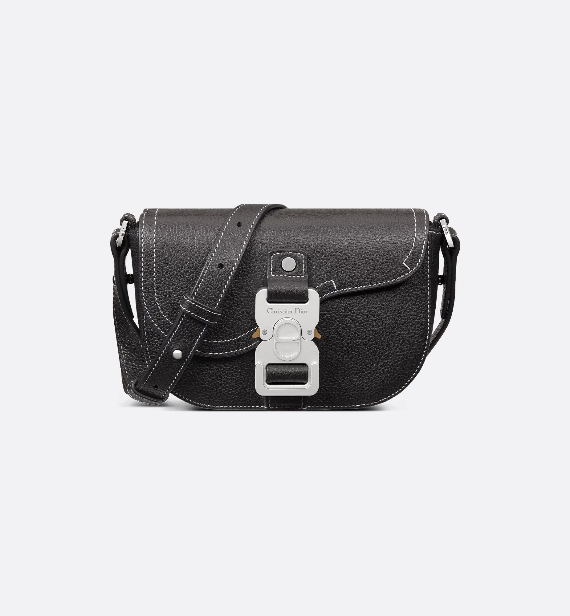 Mini Saddle Messenger Bag With Flap Black Grained Calfskin