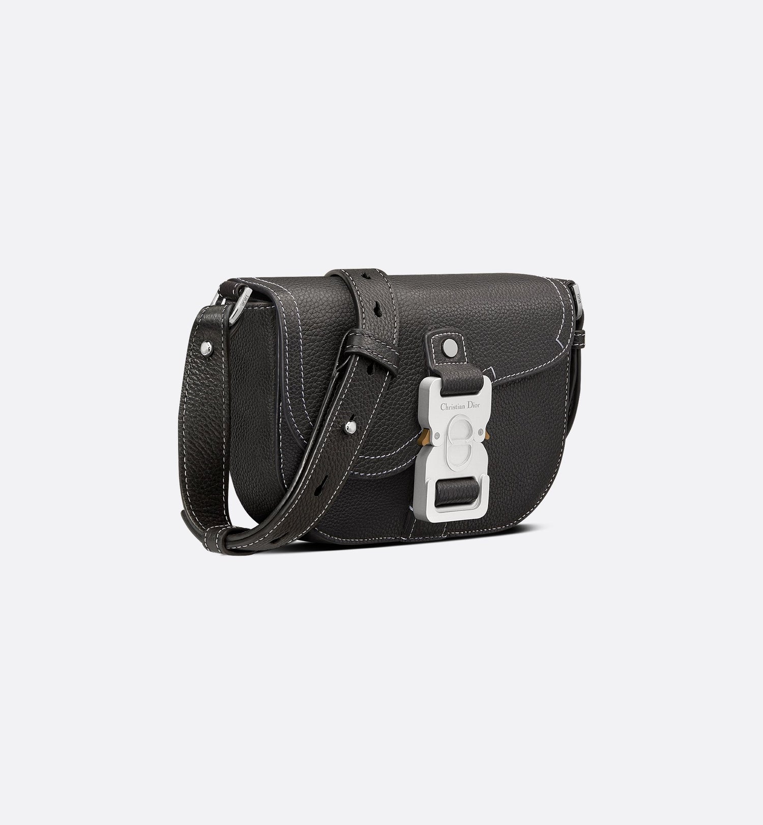 Mini Saddle Messenger Bag With Flap Black Grained Calfskin