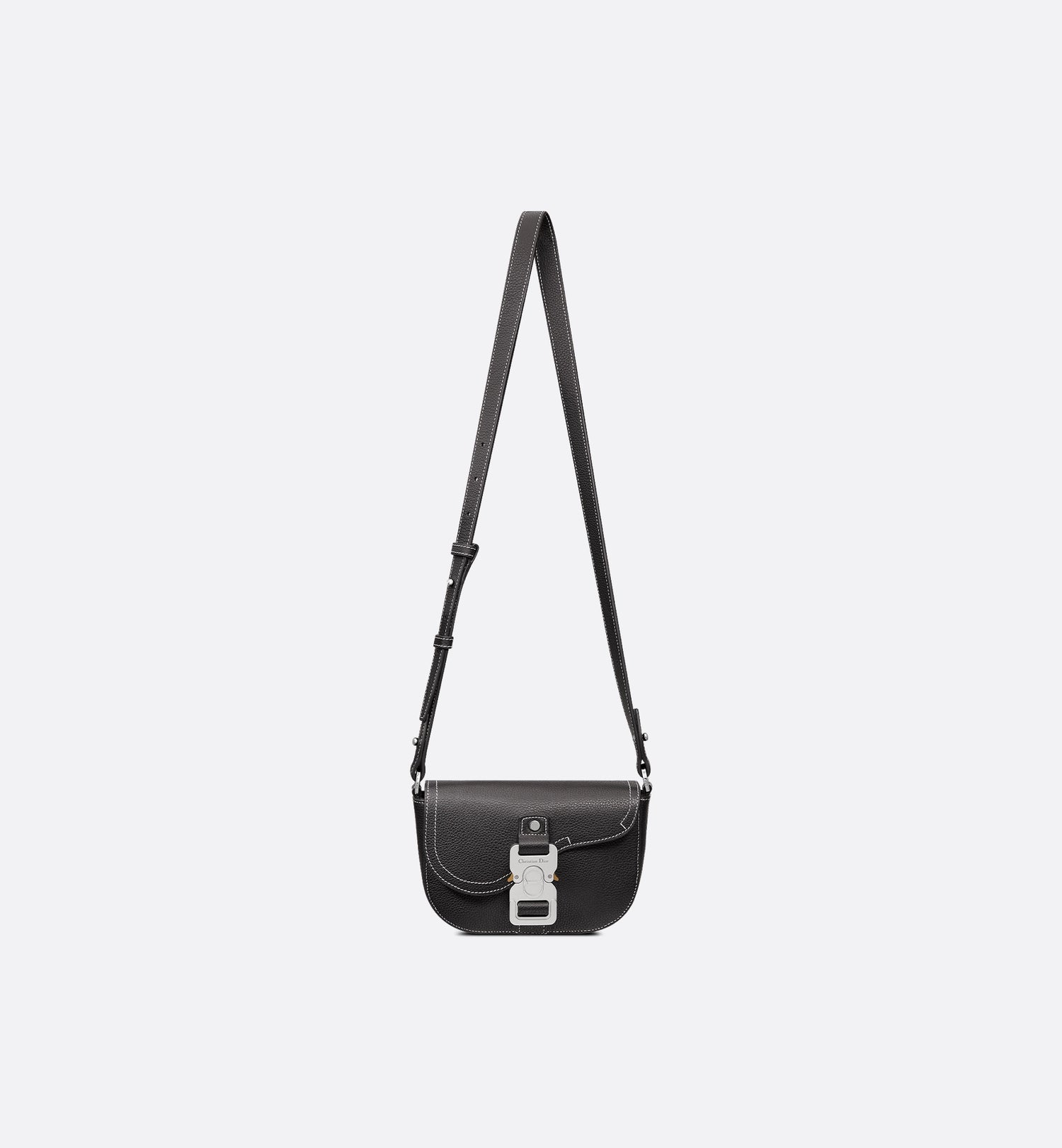 Mini Saddle Messenger Bag With Flap Black Grained Calfskin