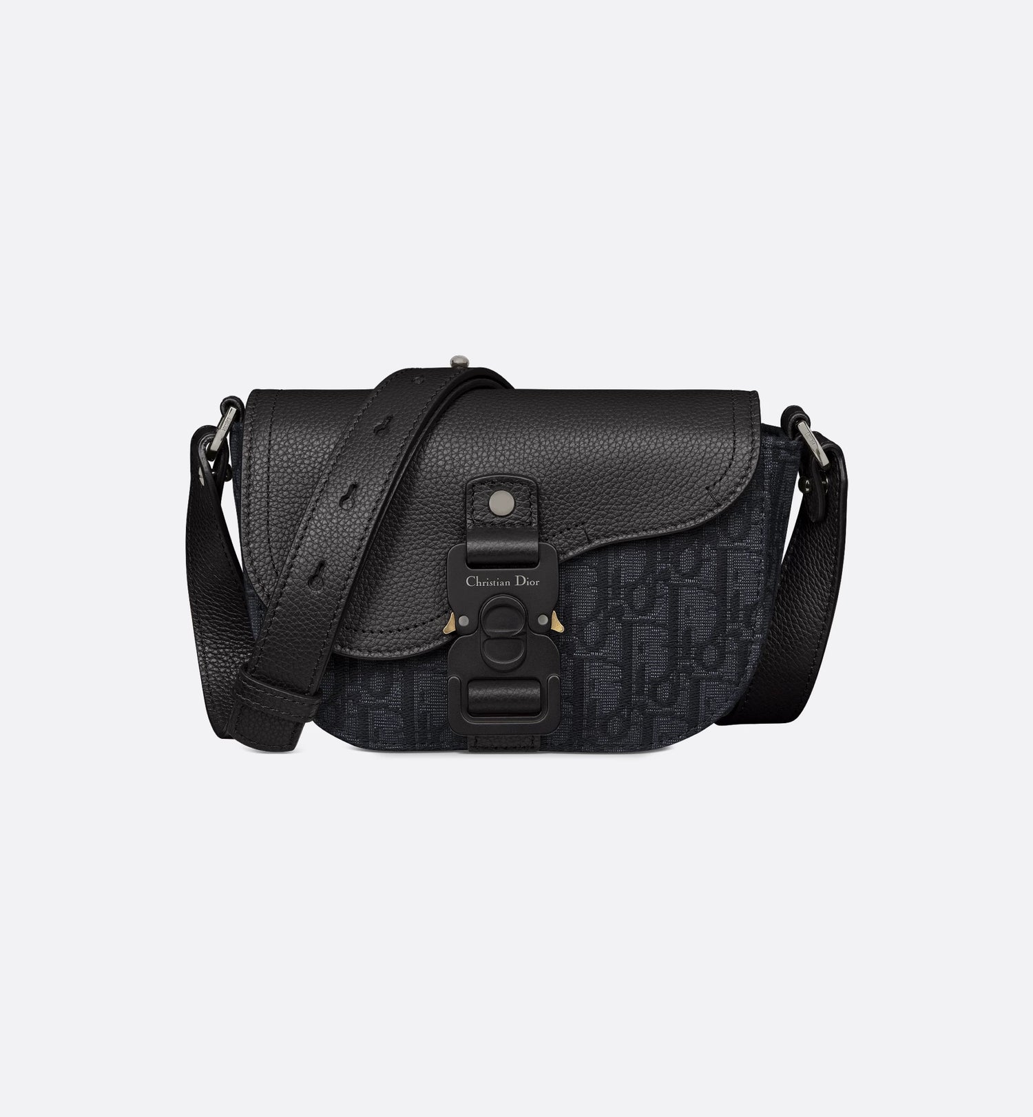 Mini Saddle Messenger Bag With Flap Black Dior Oblique Jacquard And Black Grained Calfskin