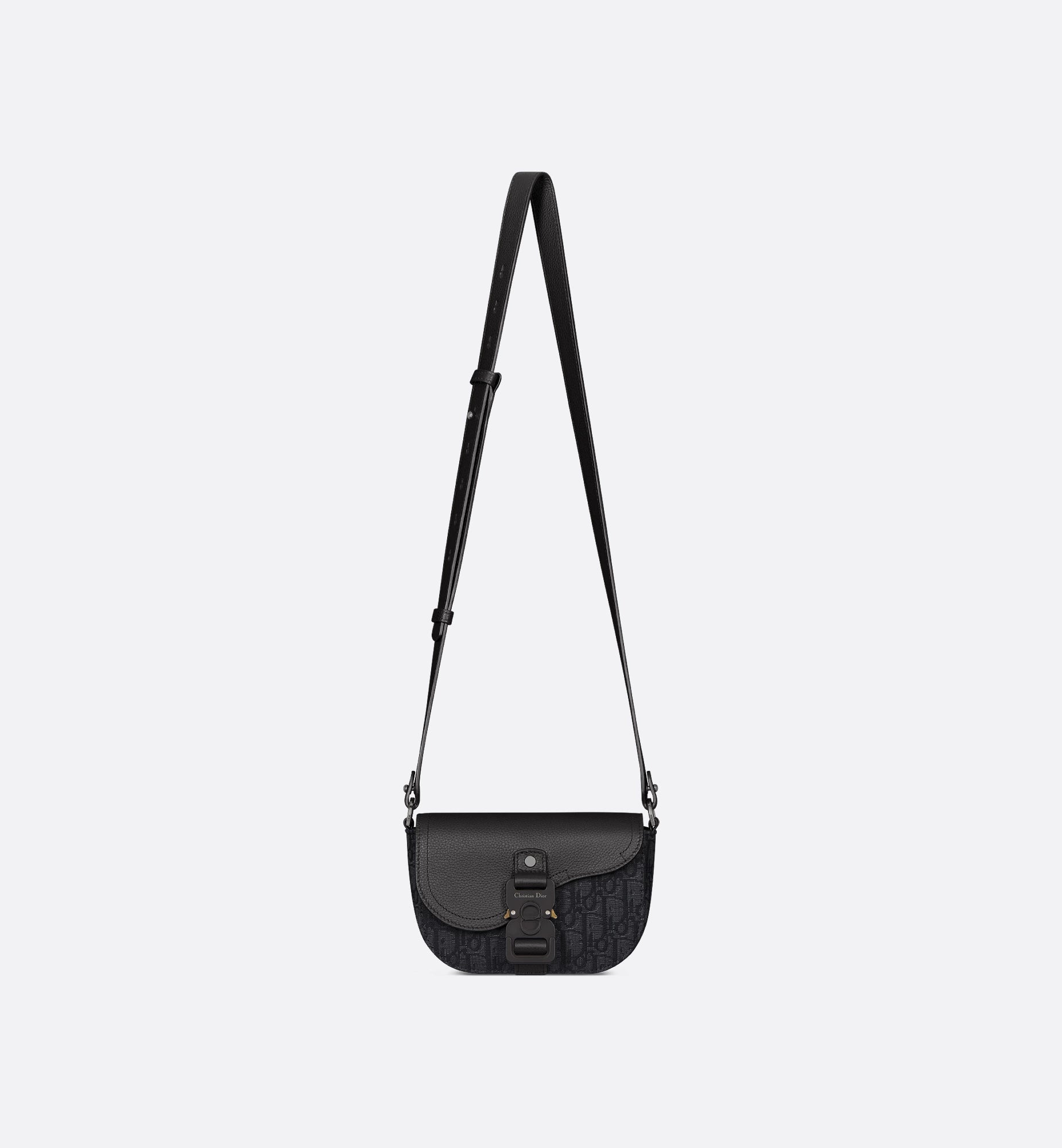 Mini Saddle Messenger Bag With Flap Black Dior Oblique Jacquard And Black Grained Calfskin