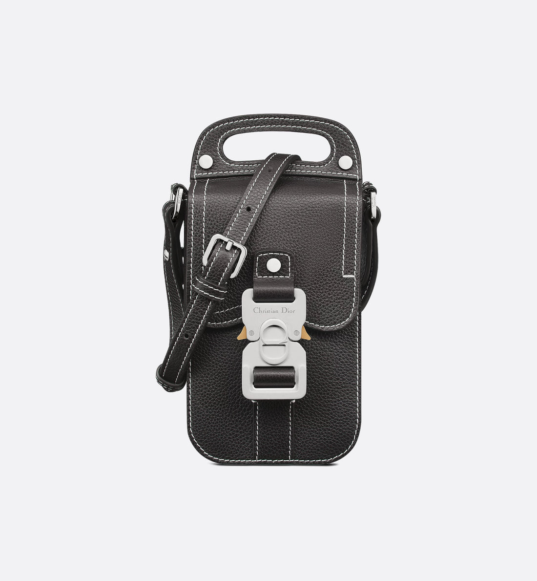 Saddle Vertical Pouch With Strap Black Grained Calfskin