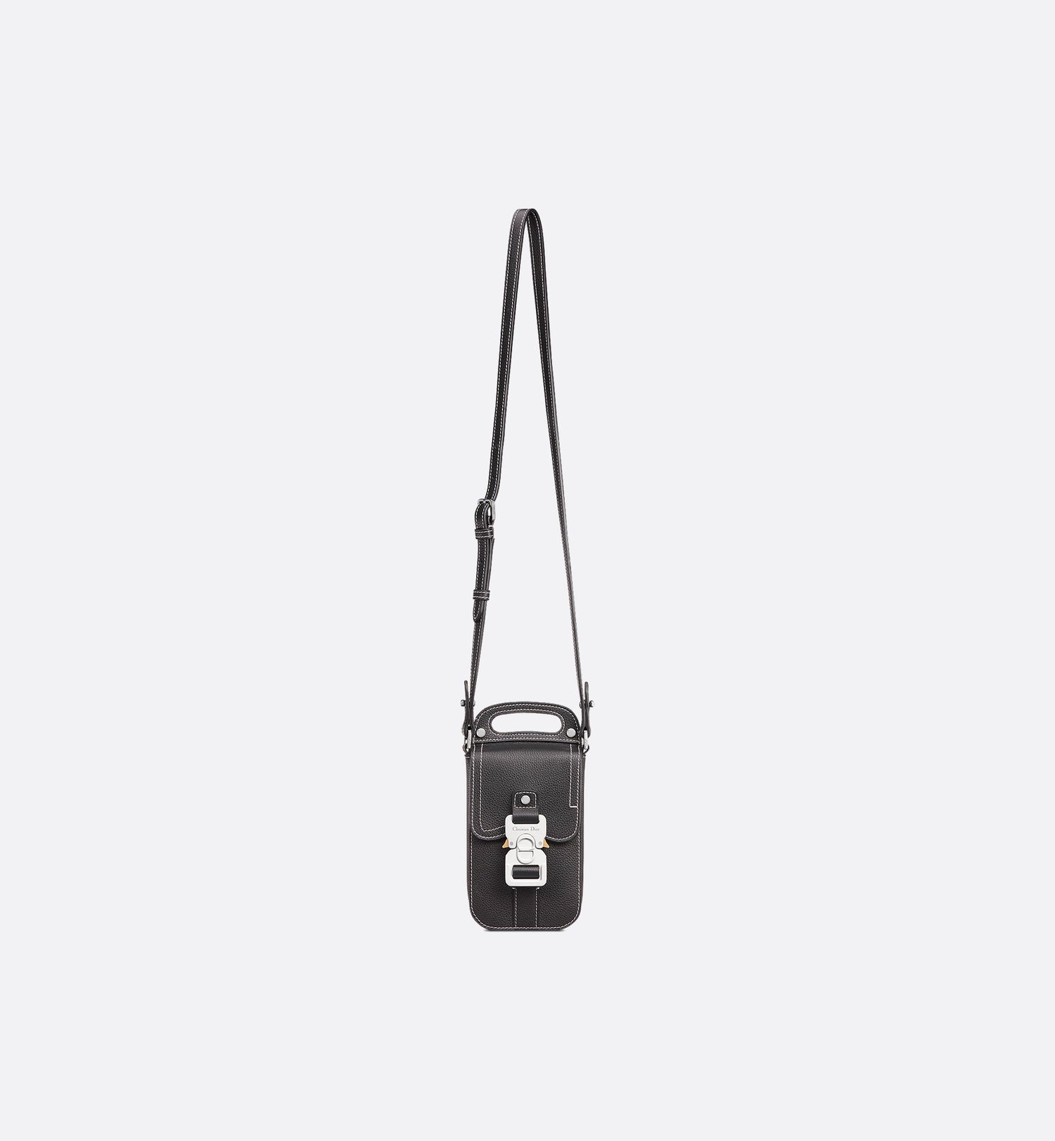 Saddle Vertical Pouch With Strap Black Grained Calfskin