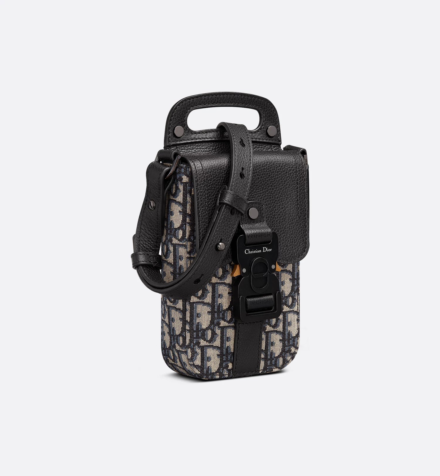 Saddle Vertical Pouch With Strap Beige And Black Dior Oblique Jacquard With Black Grained Calfskin